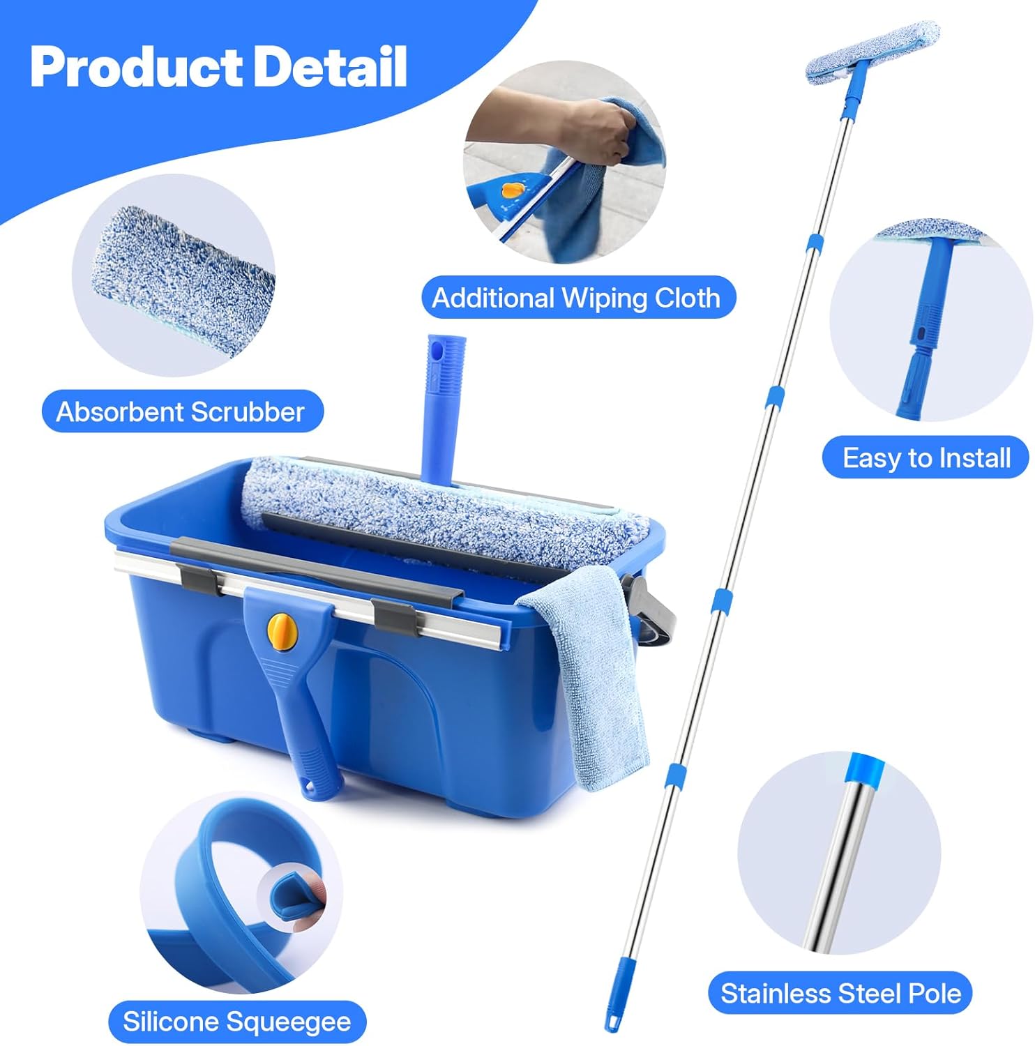 Thumbnail 5 de Professional Window Cleaning Kit with 3-Gallon Bucket, 76-Inch Long Handle Squeegee & Microfiber Scrubber