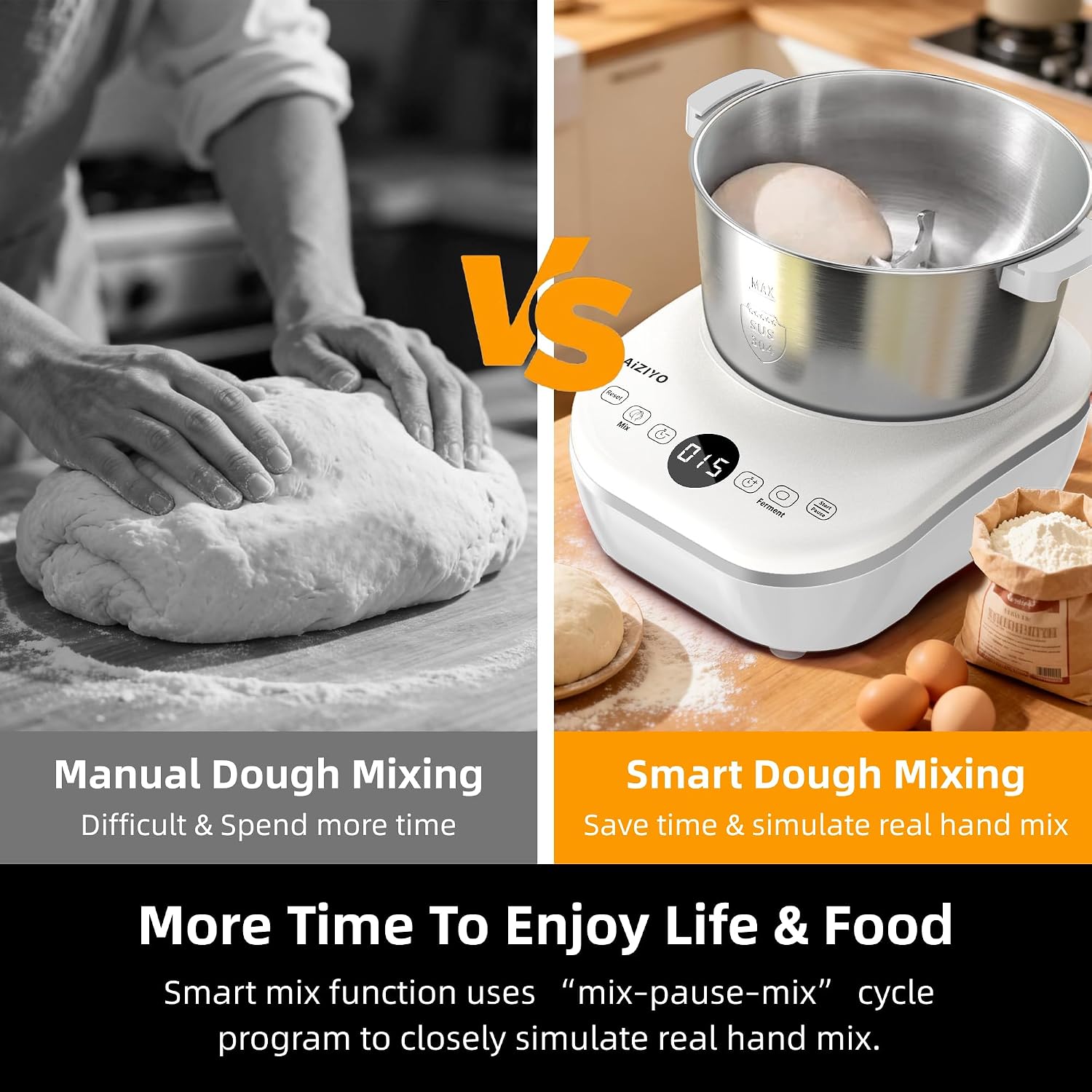 Detalle de AIZIYO DoughChief Dough Maker (7.4QT) with Ferment Function for Pizza & Bread