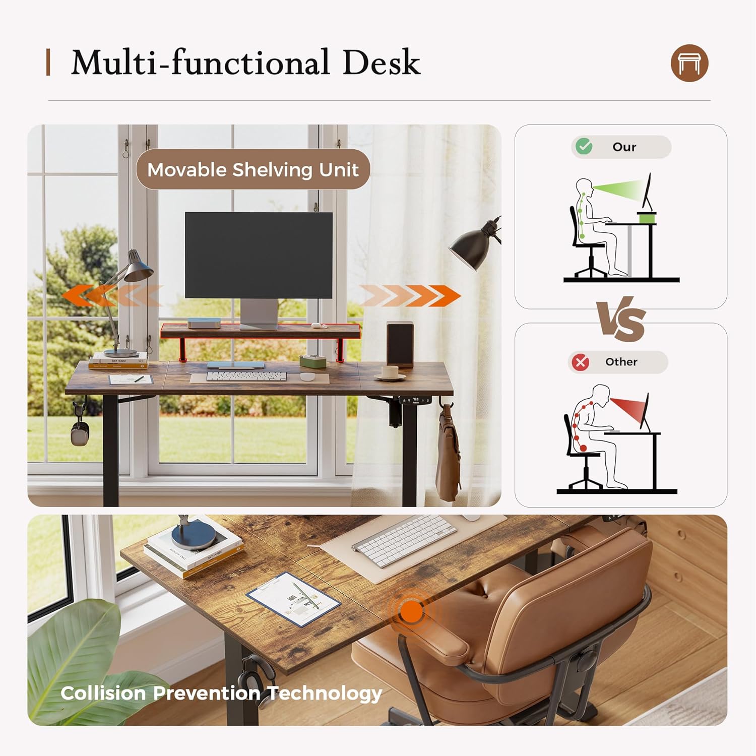 Thumbnail 4 de Klicelor Electric Height-Adjustable Desk with Movable Monitor Stand (120 x 80 cm)