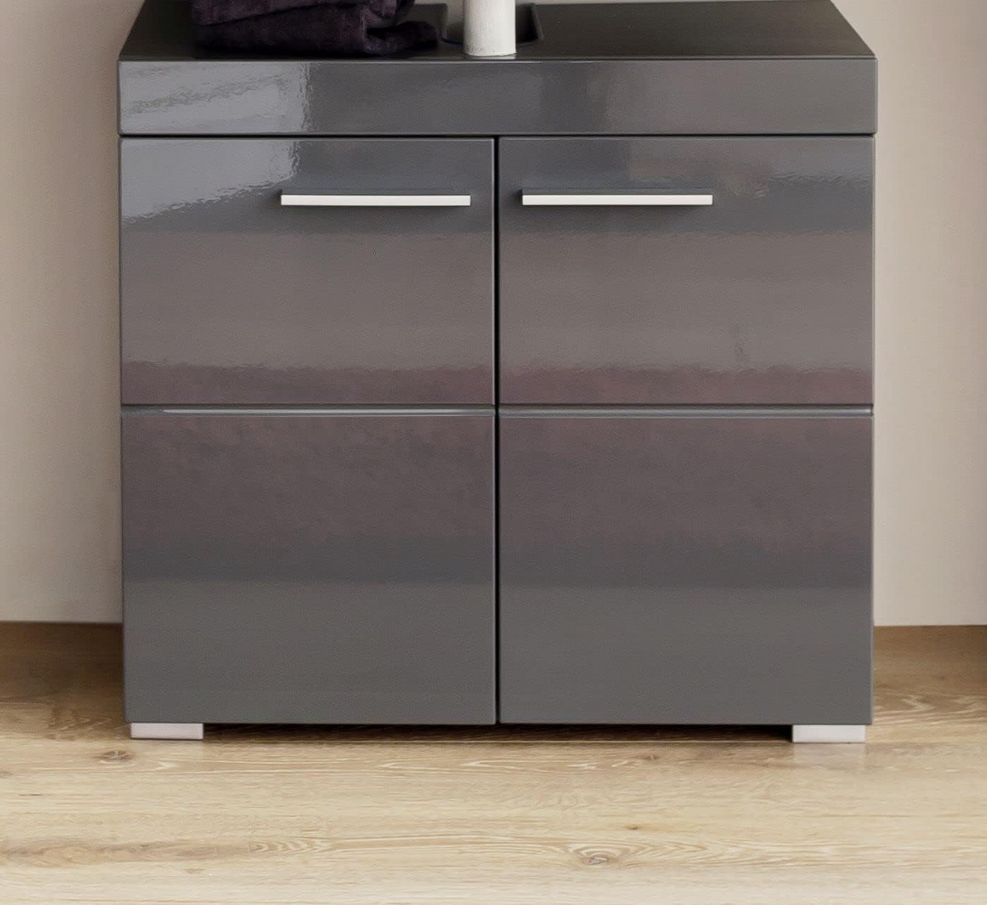 Detalle de trendteam smart living Amanda Waschbeckenunterschrank in Agave Grau Hochglanz (60 x 56 x 34 cm)