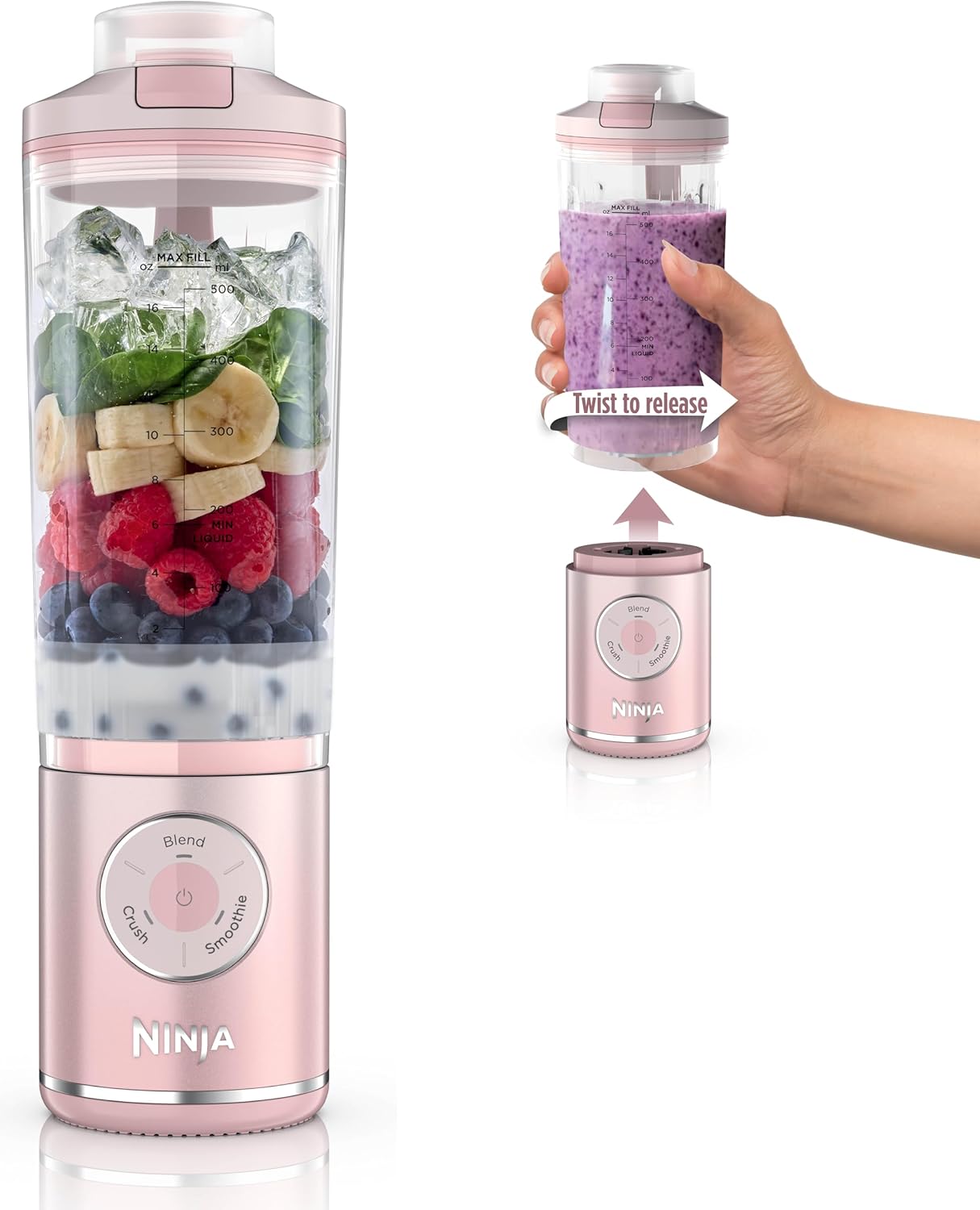 Detalle de Ninja Blast Max: Portable 22 oz Blender with Twist & Go, 3 Auto IQ Programs, Cordless, Pink