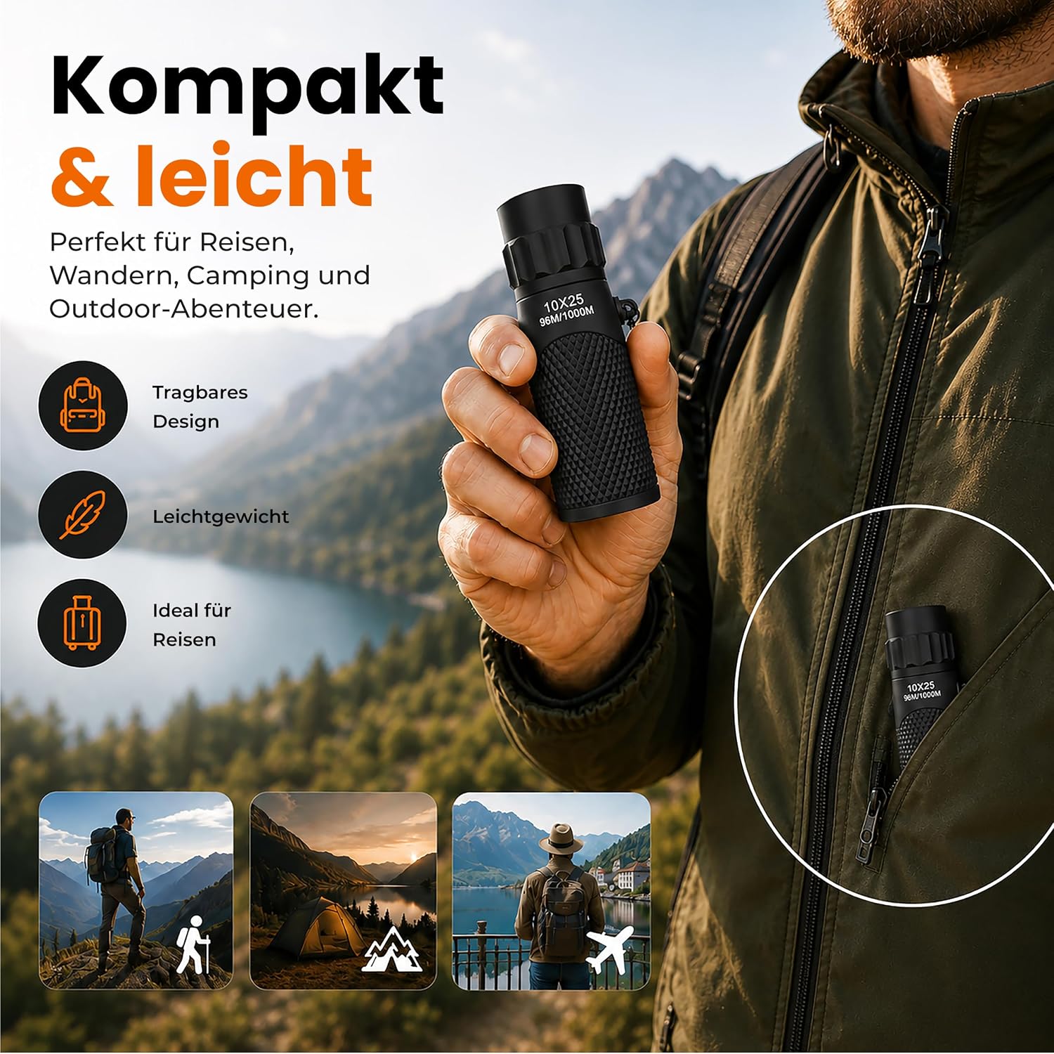 Thumbnail 6 de Technaxx TX-176 Monokular 10x25 – kompakt für Wandern, Jagd und Vogelbeobachtung
