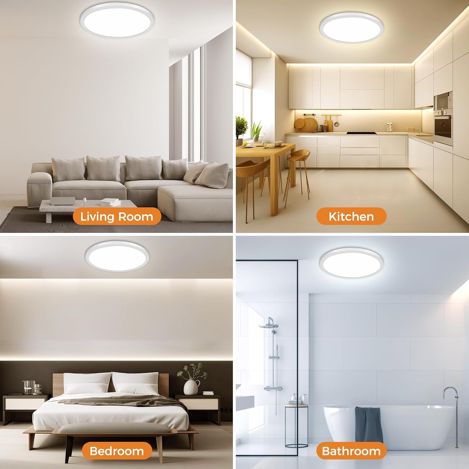 Detalle de slochi LED-Deckenleuchte flach 46W, Ø50 cm – 3 Lichtfarben (3000K/4000K/6500K), IP44 für Bad & Küche