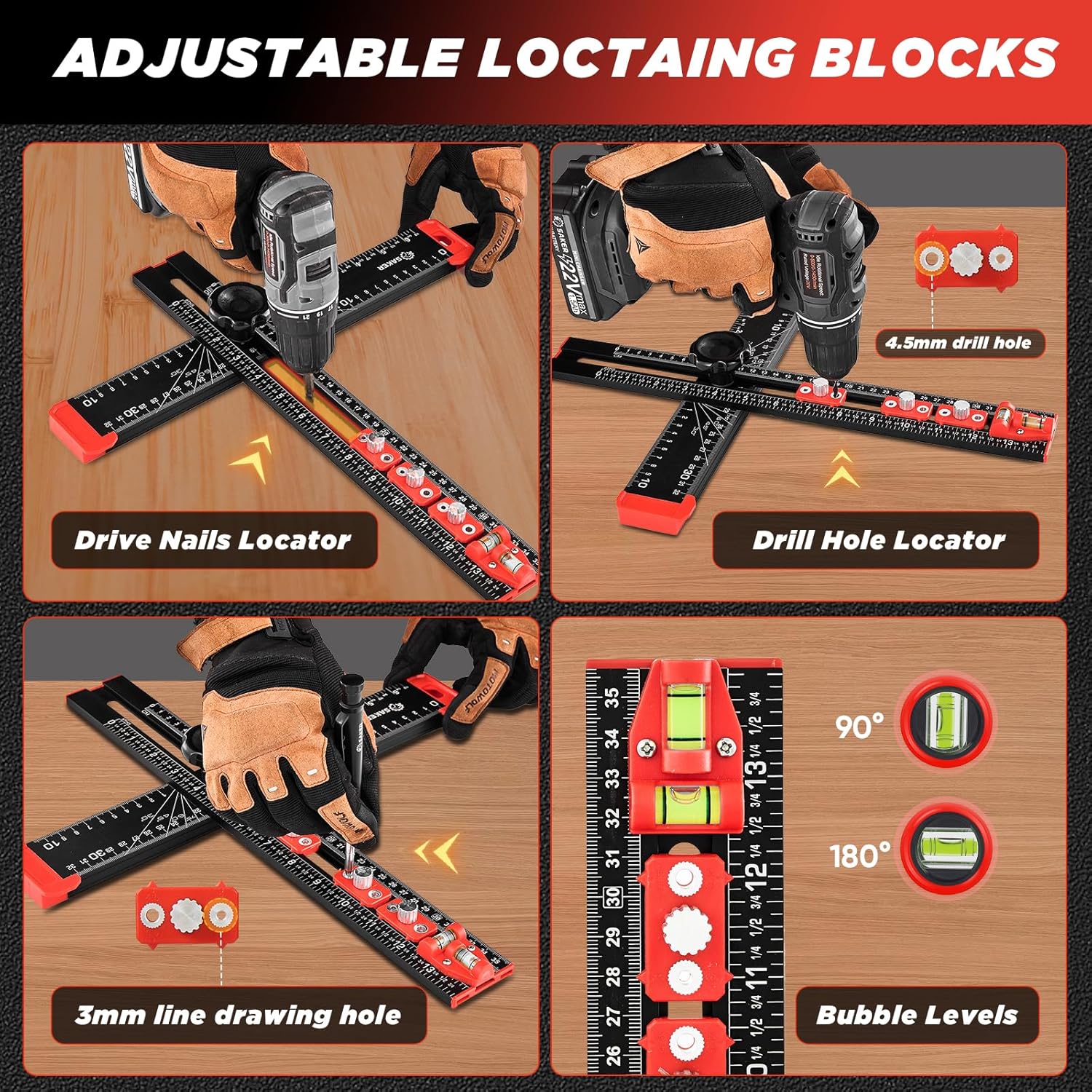 Thumbnail 1 de Saker 4-in-1 Drilling Positioning Ruler