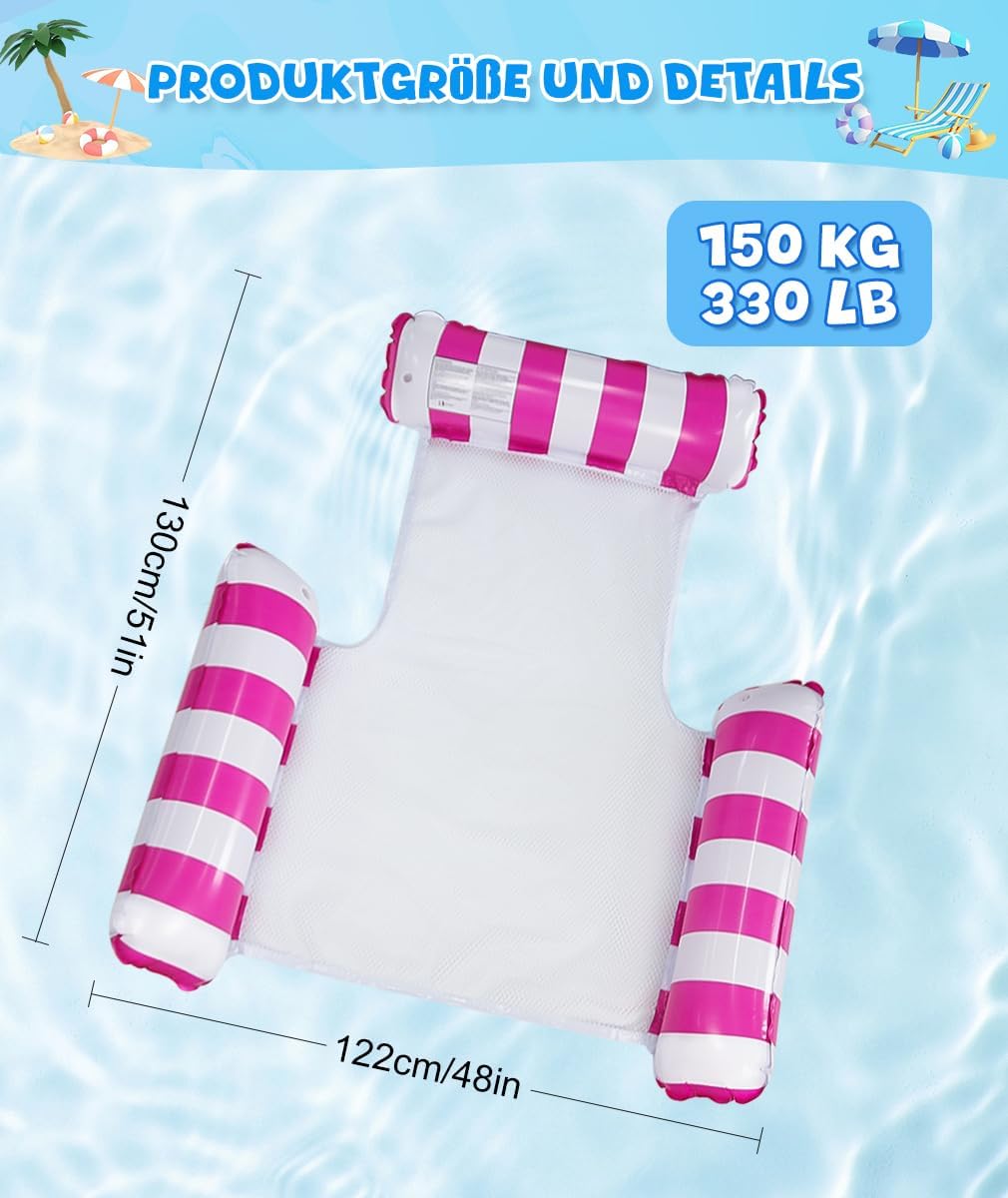 Detalle de Cadoal 2er Set Wasser-Luftmatratzen mit Luftpumpe und Getränkehaltern – 4-in-1 Wasserhängematte für Pool & Strand
