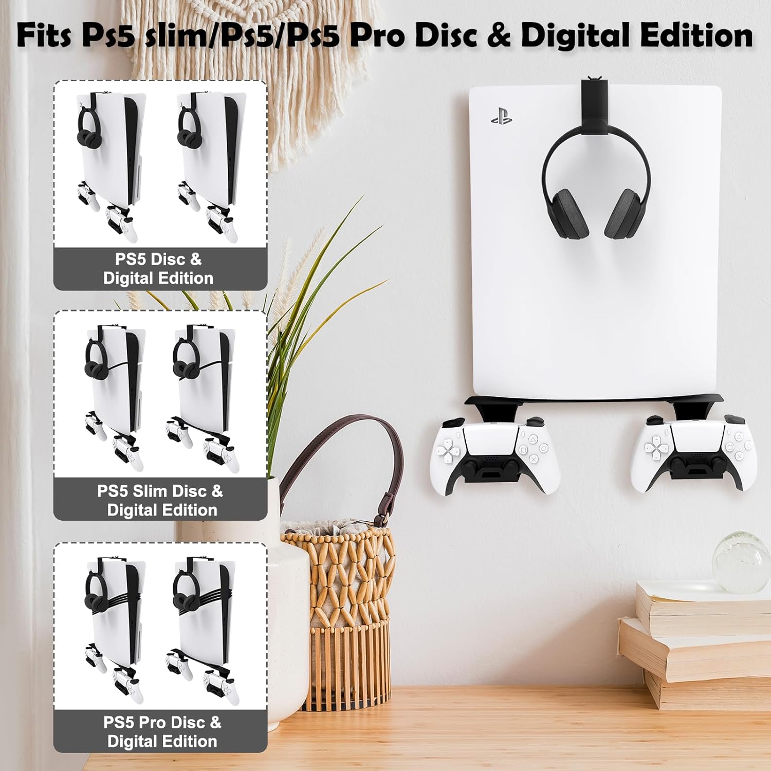Thumbnail 1 de tonhui Wall Mount for PS5/PS5 Slim/PS5 Pro with Controller and Headphone Holders