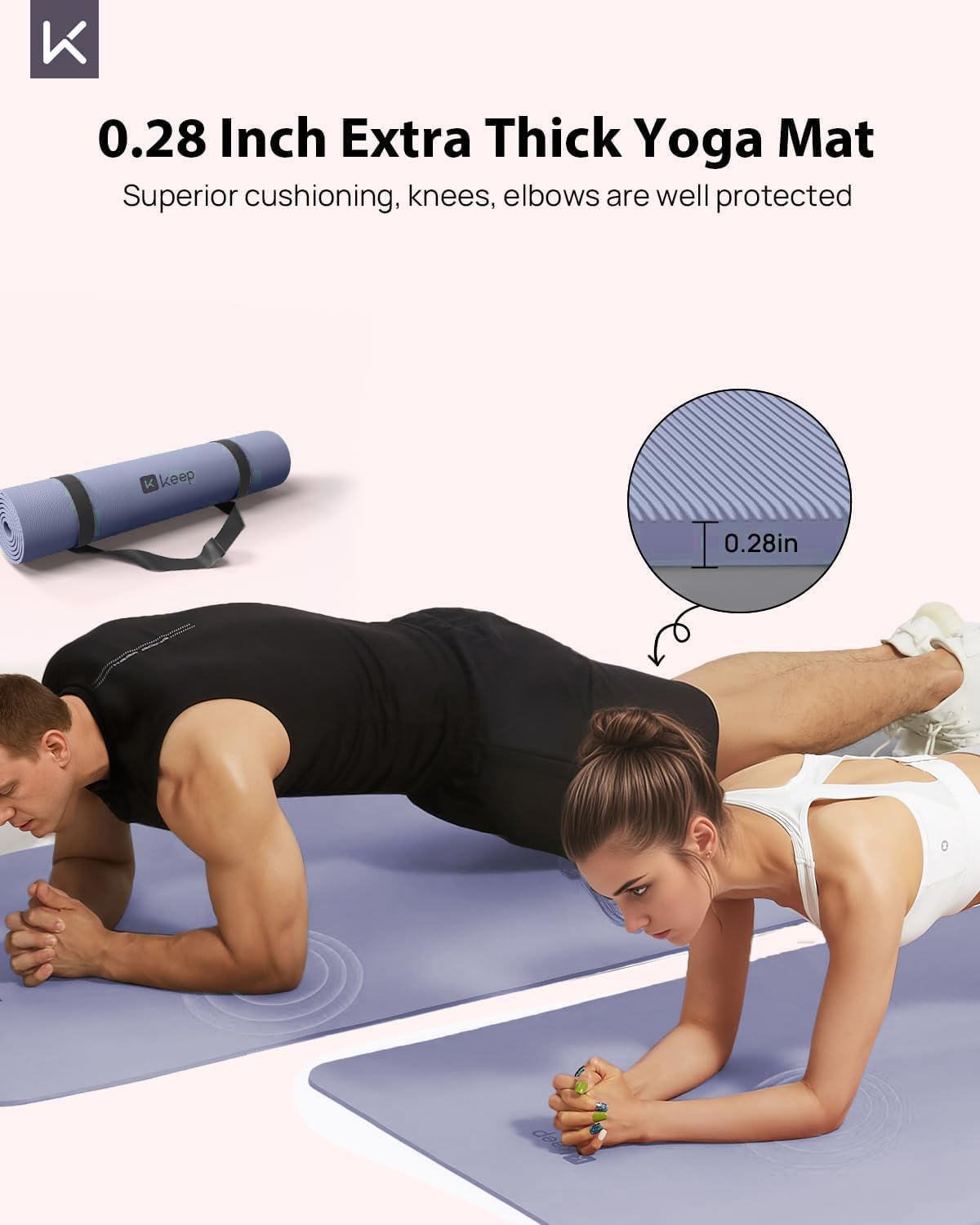 Detalle de KEEP Extra Wide Yoga Mat, 7mm TPE Exercise Mat, 72" x 32" with Carry Strap