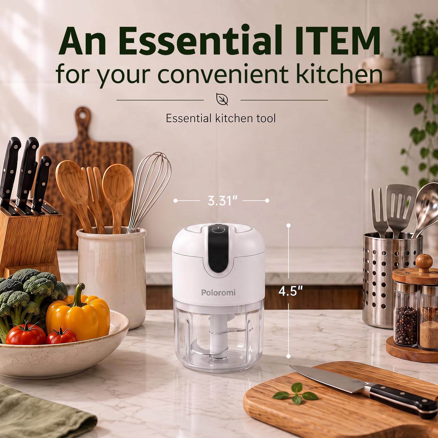 Detalle de POLOROMI KT-4001-CL-G Mini Food Chopper, 250 mL, USB Rechargeable