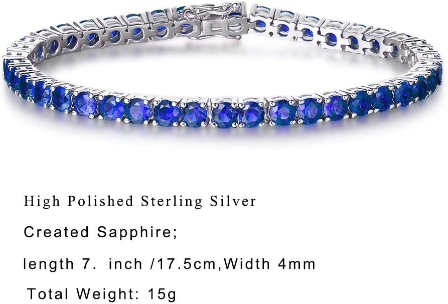 Detalle de FANCIME Tennisarmband aus 925 Sterling Silber – mit Saphir, Rubin, Amethyst oder Smaragd, Breite 4 mm, Länge 19,5 cm