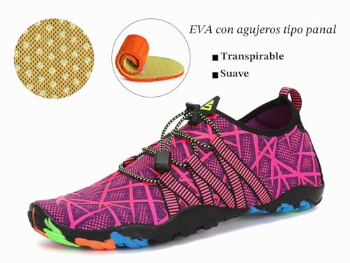 Detalle de SAGUARO Escarpines Barefoot para Mujer y Hombre – Calzado de Agua Antideslizante Violetas Oscuro, Talla 38