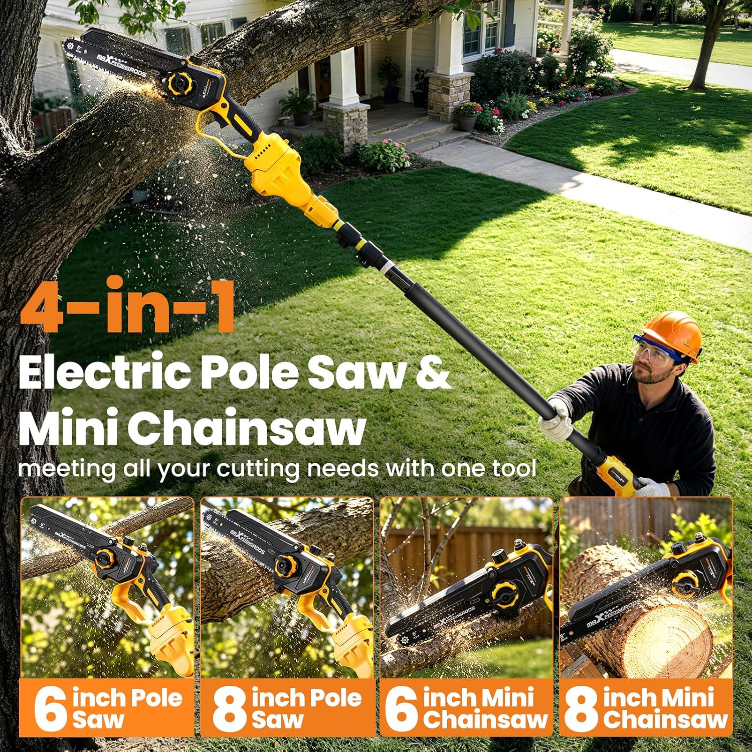 Detalle de maXpeedingrods 4-in-1 Cordless Pole Saw with 6- and 8-Inch Mini Saws