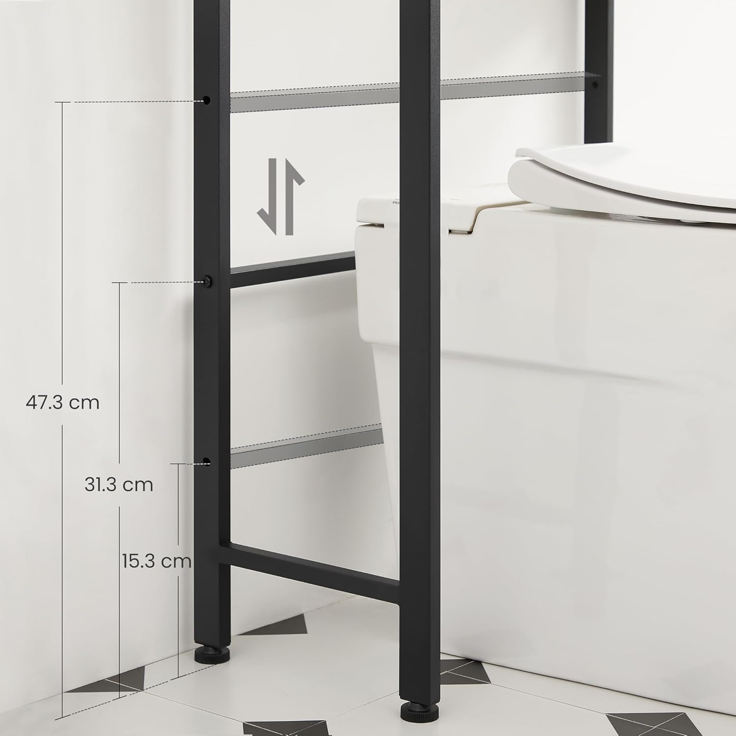 Detalle de VASAGLE BTS002B01 : étagère de toilettes à 3 niveaux style industriel marron rustique et noir