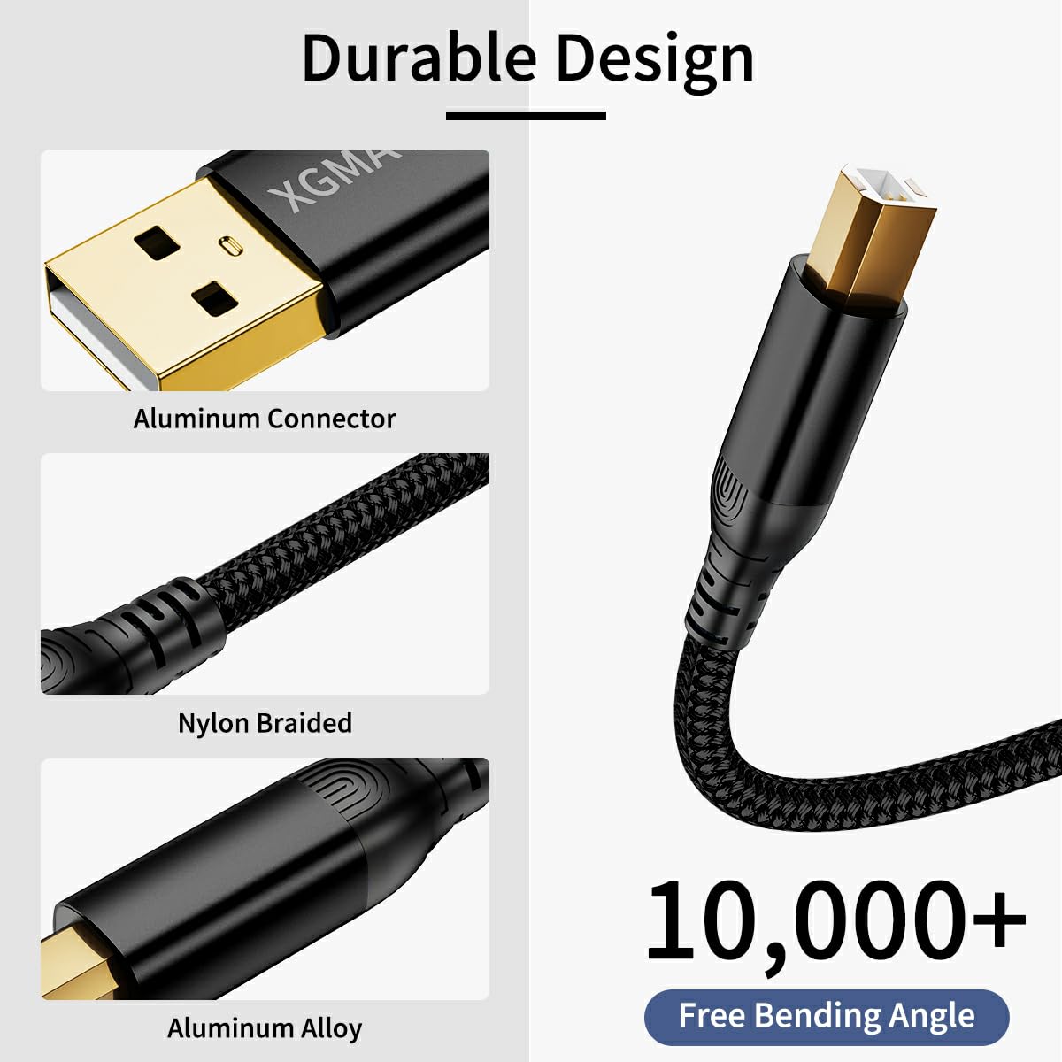 Thumbnail 4 de XGMATT USB-Druckerkabel 2 m (USB 2.0 Typ B) schwarz – für kompatible Drucker von HP, Canon, Epson & Co.