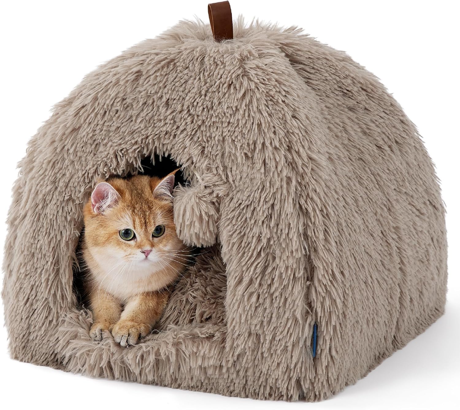 Detalle de BEDSURE Katzenbett große Katzen Katzenhöhle 40x40x40 cm (Kamel) – Indoor Plüsch mit abnehmbarem Kissen