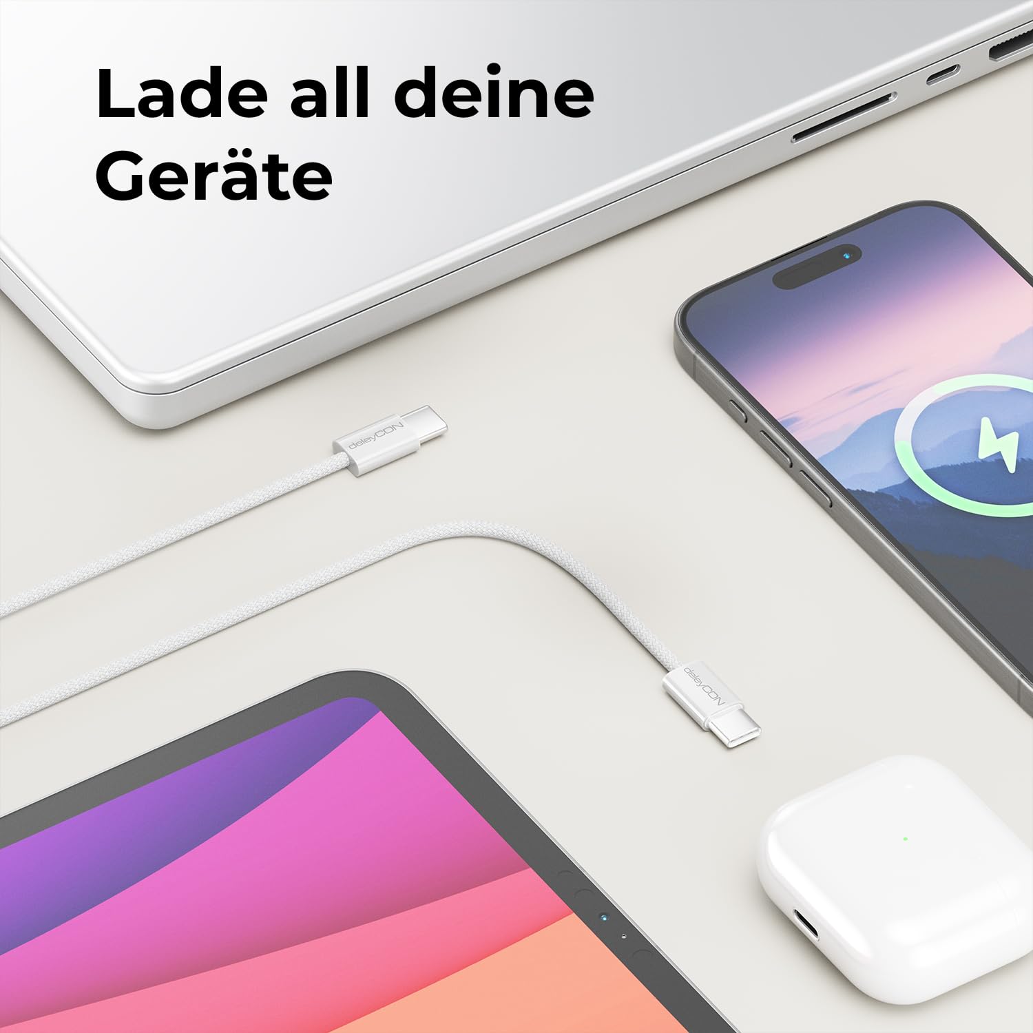 Thumbnail 6 de deleyCON 60W USB-C Kabel Set (4er Pack, 0,5m–3,0m) mit Power Delivery 3.0