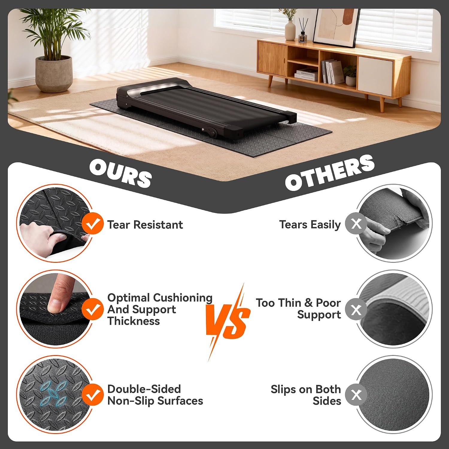 Detalle de Stepwaver Treadmill Mat for Carpet and Hardwood, Foldable PVC Floor Protector