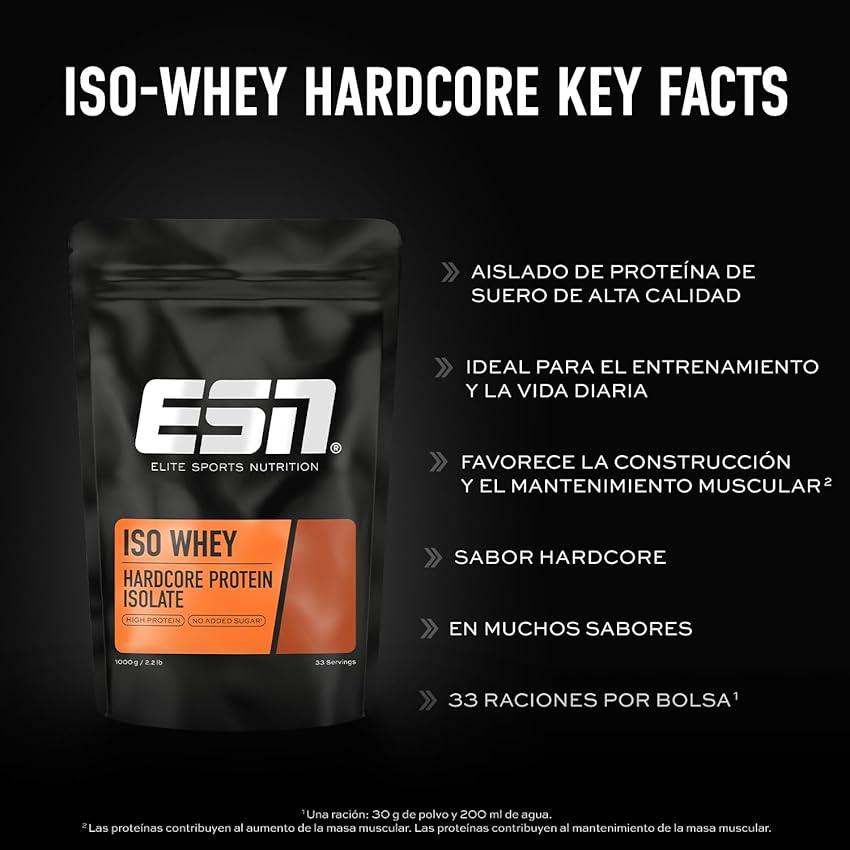 Thumbnail 2 de ESN IsoWhey Hardcore 1 kg Plátano — 26 g proteína por porción 💊