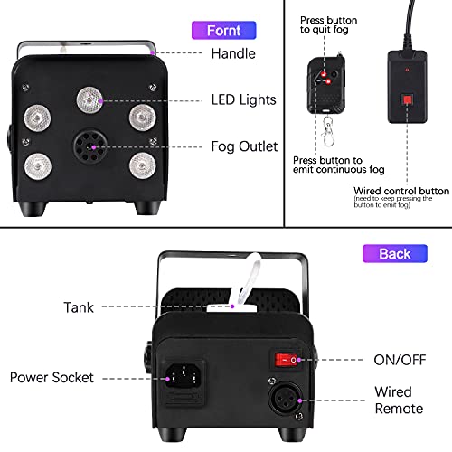 Detalle 1 de Nitehop Nebelmaschine 500 W mit 5 RGB-LEDs und Fernbedienung