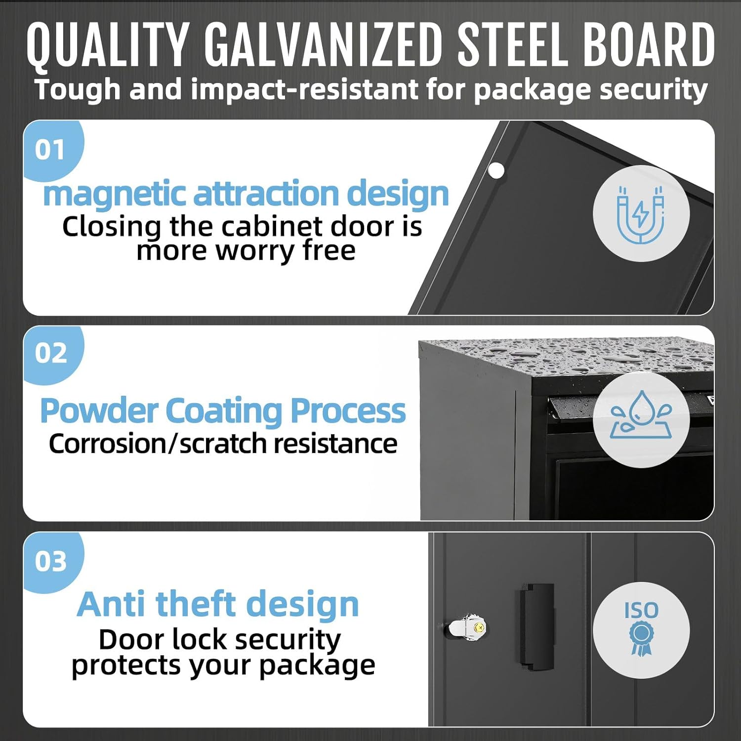 Thumbnail 4 de BIRCHTREE Large Parcel Drop Box with Lock & 2 Keys (101cm) – Weatherproof Outdoor Metal Parcel Box, Black