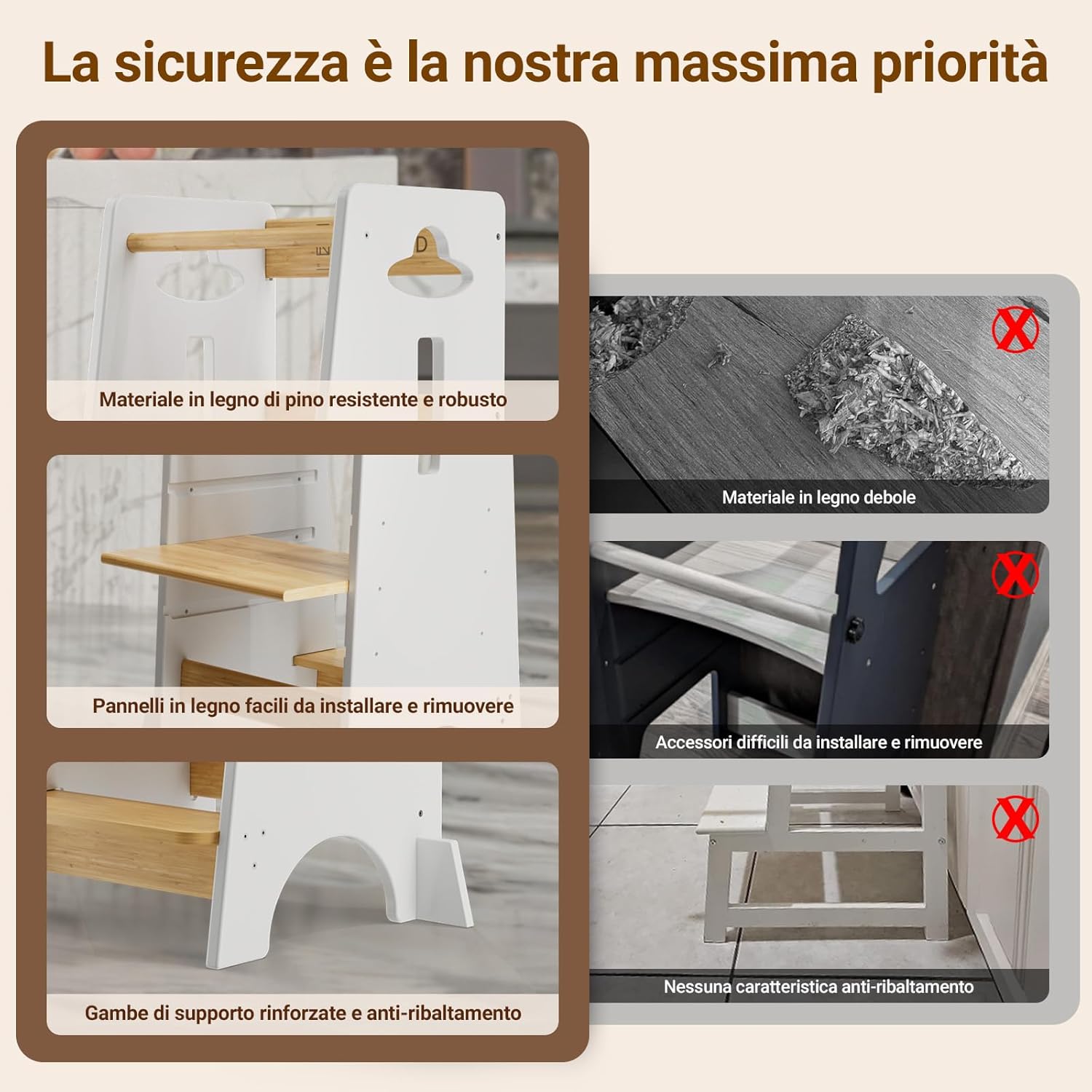 Thumbnail 4 de COSYLAND Torre Montessoriana per Bambini - 3 Altezze, 100 kg, Bianco Classico & Naturale