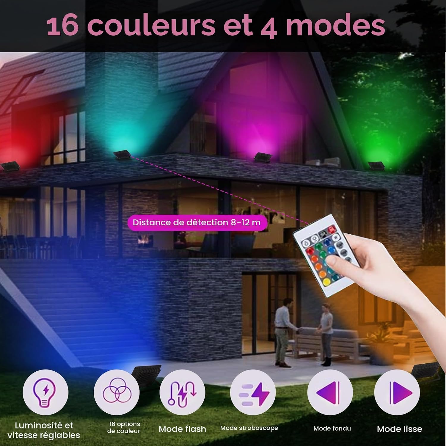 Detalle de JBdusn LED-RGB RGB-ledschijnwerper 50 W, IP66, 16 kleuren