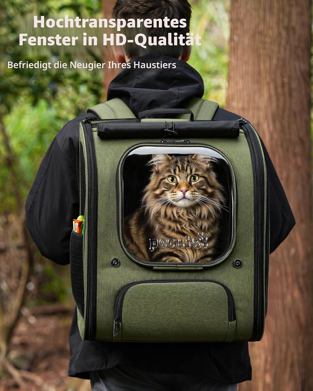 Thumbnail 2 de Pecute Katzenrucksack XXL Grün – Geräumig, ergonomisch und outdoor-tauglich