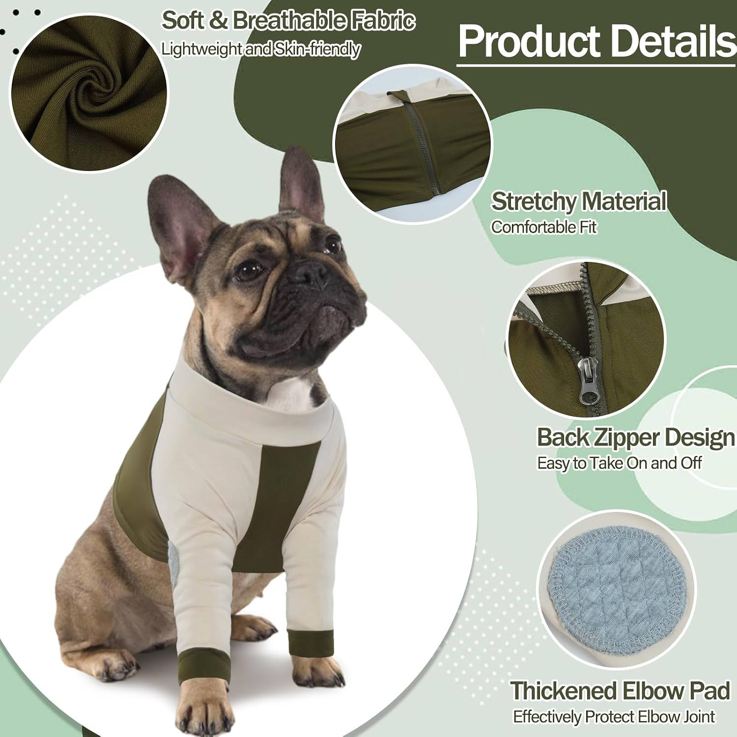 Thumbnail 1 de LeLePet Dog Recovery Suit for Large Dogs (3XL) – Anti-Lick Post-Surgery Wear in Army Green