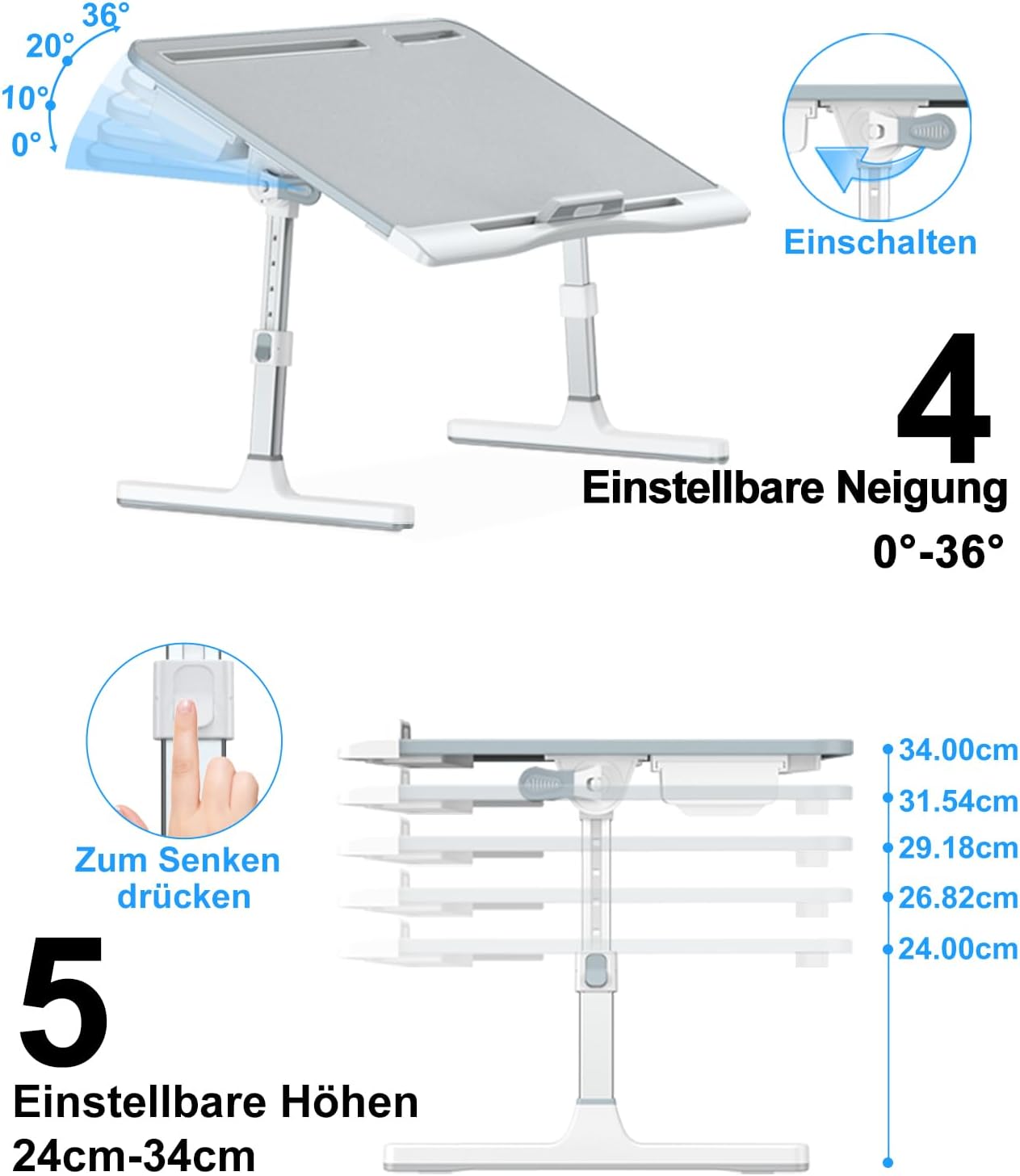 Detalle de Potuopy Laptoptisch mit 60 x 40 cm