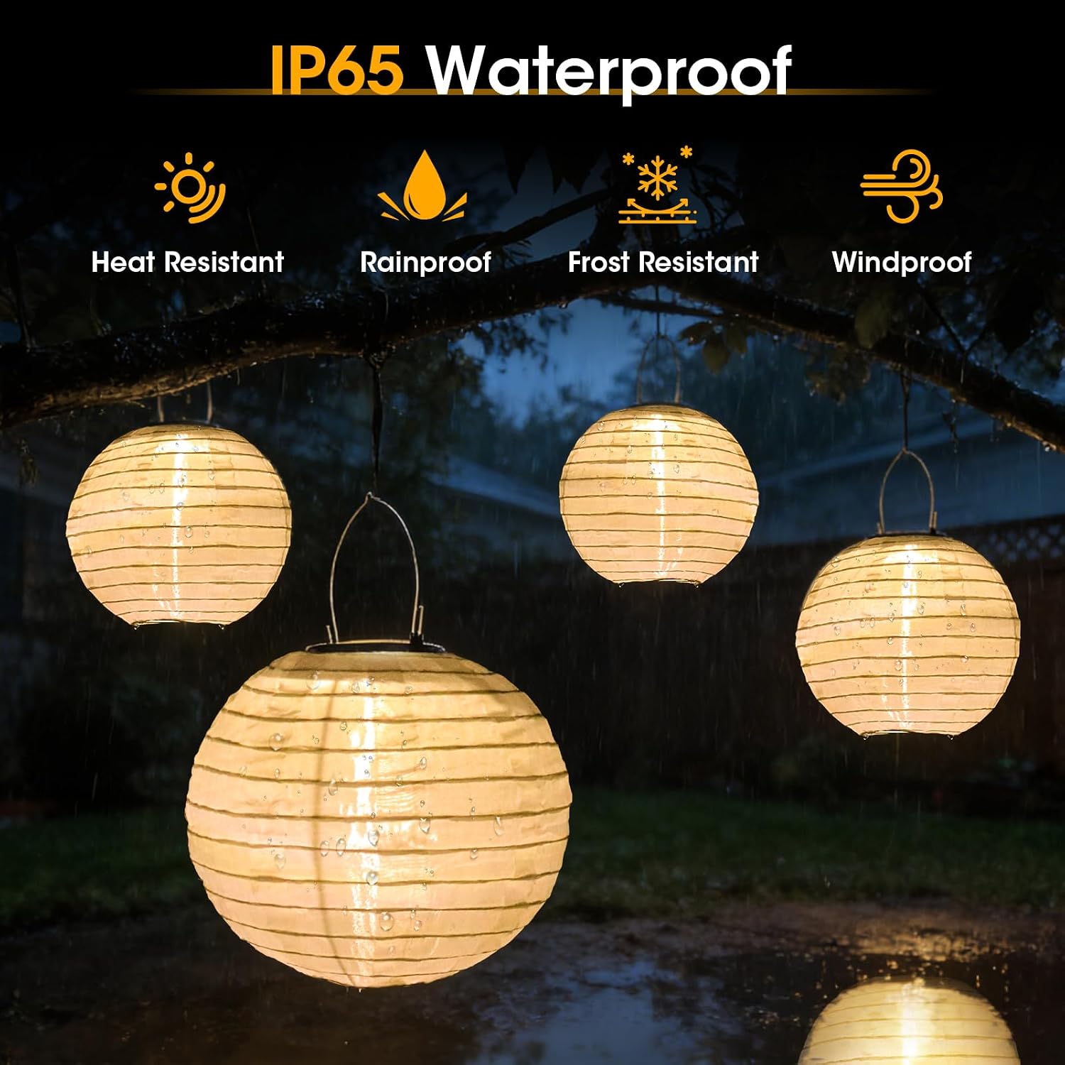 Detalle de SLWOO Solar Lampions Außen • 4er-Set, 20 cm Durchmesser, IP65, warmweißes Licht