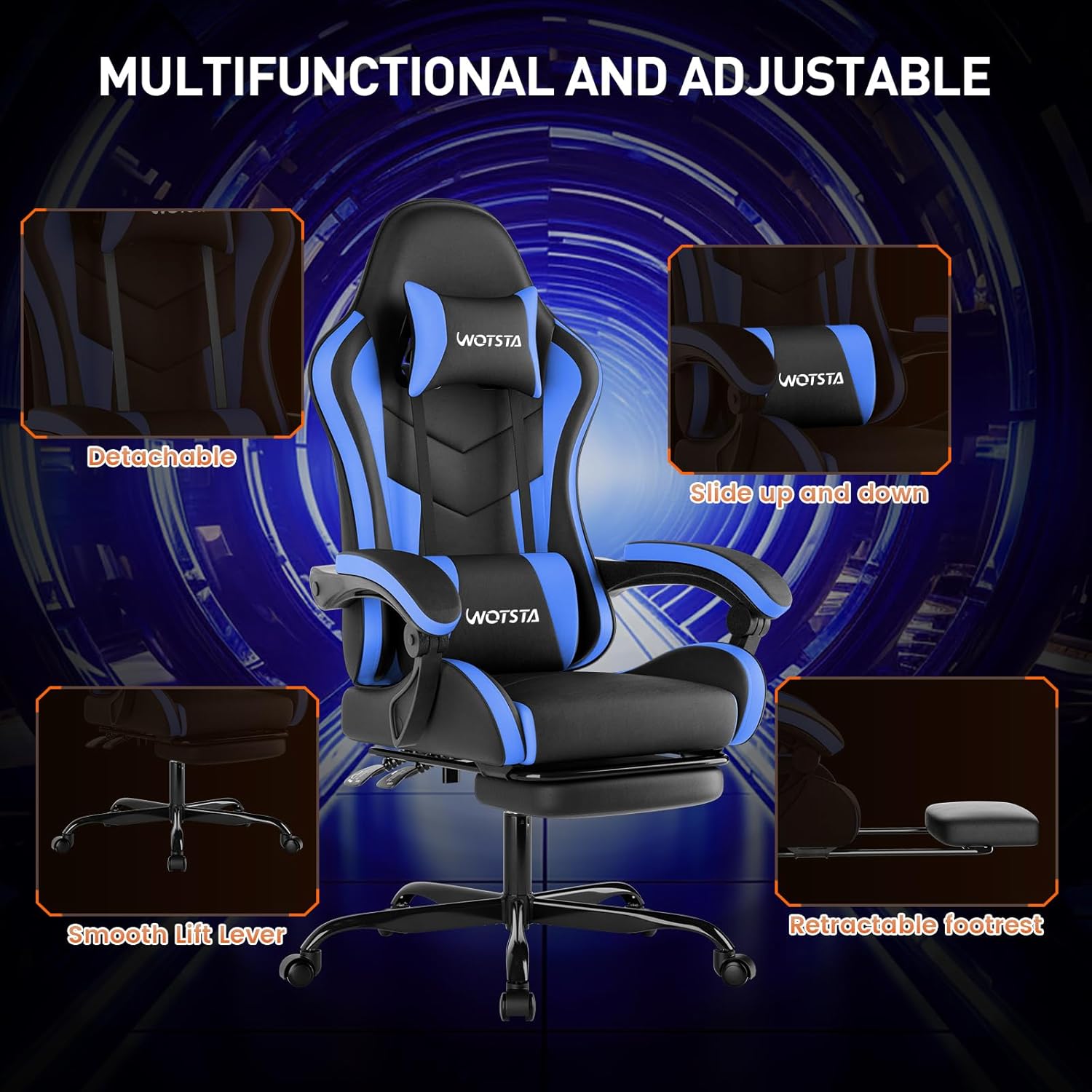 Thumbnail 6 de Gaming Chair with Footrest Ergonomic Comfort
