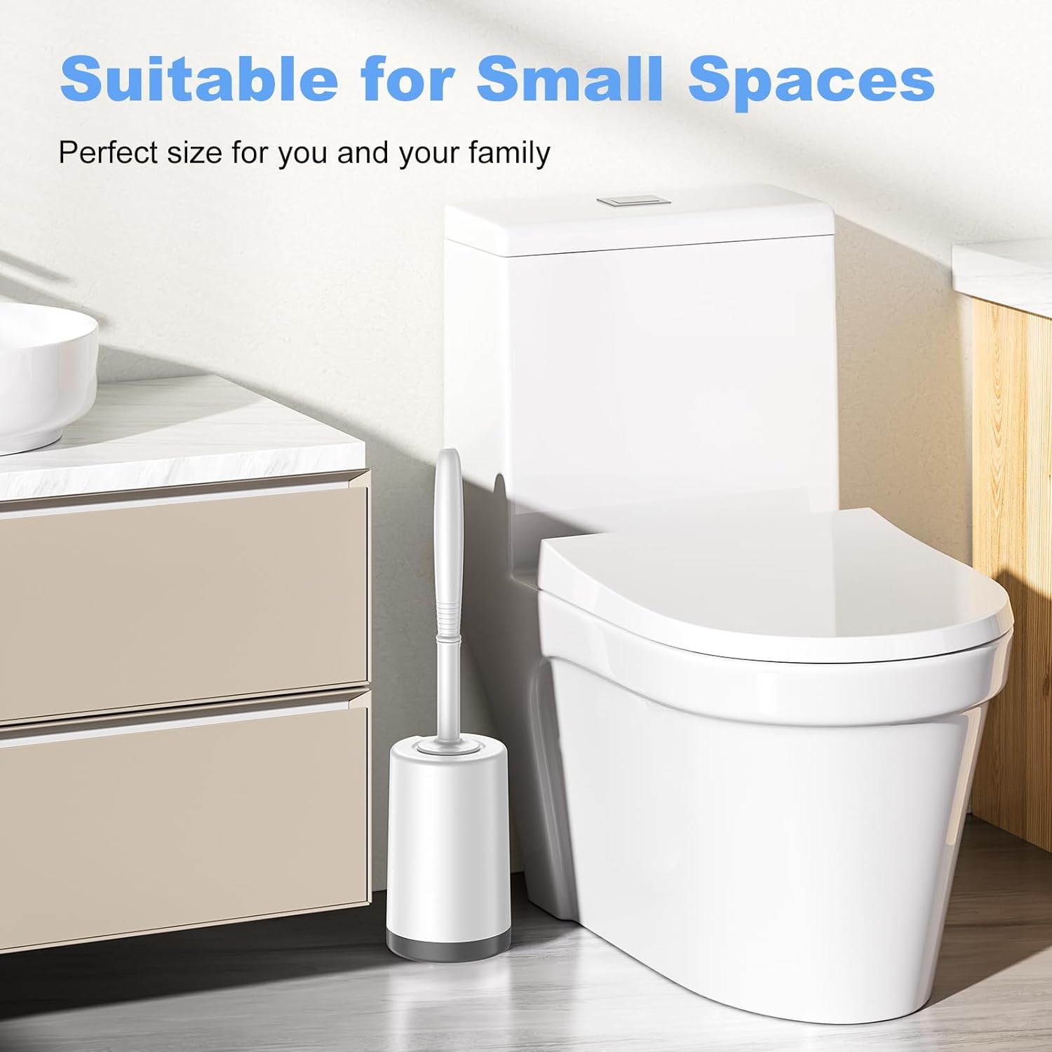 Thumbnail 5 de HAMITOR Curved Toilet Bowl Brush Holder Set with Hidden Holder for Small Spaces