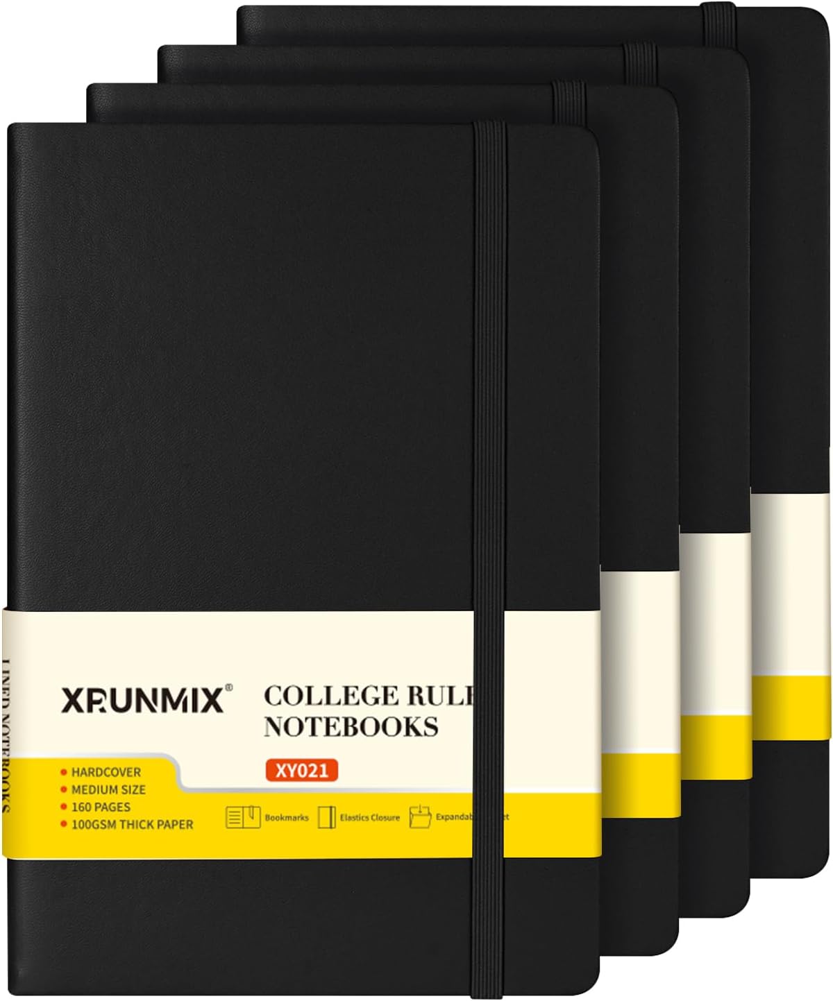 Detalle de XRUNMIX A5 Hardcover Notebook (8 Pack) – Lined, 100gsm, with Inner Pocket, Ribbon & Elastic Closure