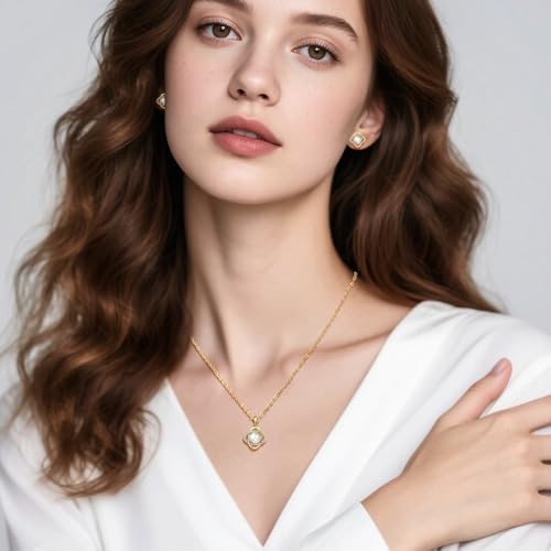 Detalle de Aliyoham 14K Gold Plated Pearl Necklace and Earrings Set