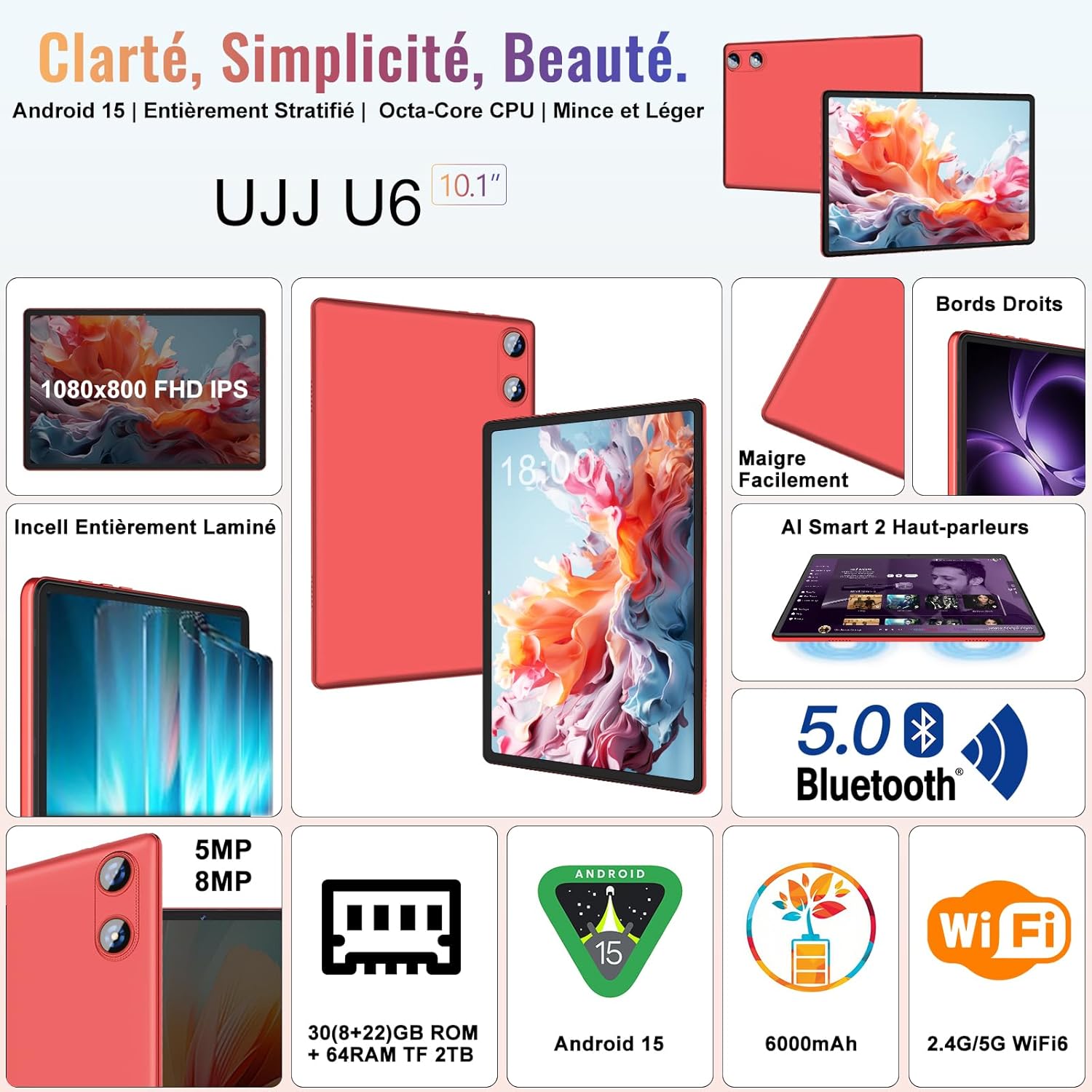 Thumbnail 1 de 2026 Tablet Android 15, 10'' Rosa con 64GB ROM + 2TB TF, 5G Wi‑Fi 6, Octa‑Core, Widevine L1, Tastiera e Mouse – 2 in 1