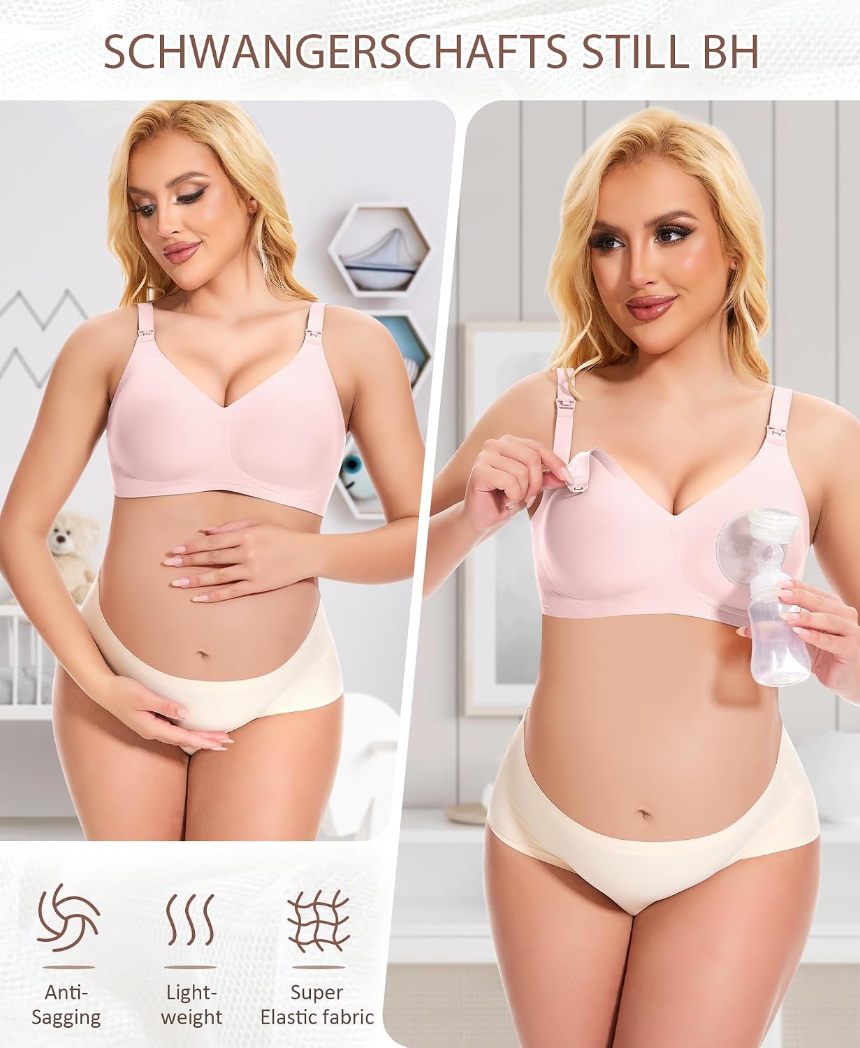 Detalle de QooNoo Still-BH ohne Bügel für große Brüste aus Baumwolle/Stretch – gepolstert, nahtlos und mit Stillverschluss