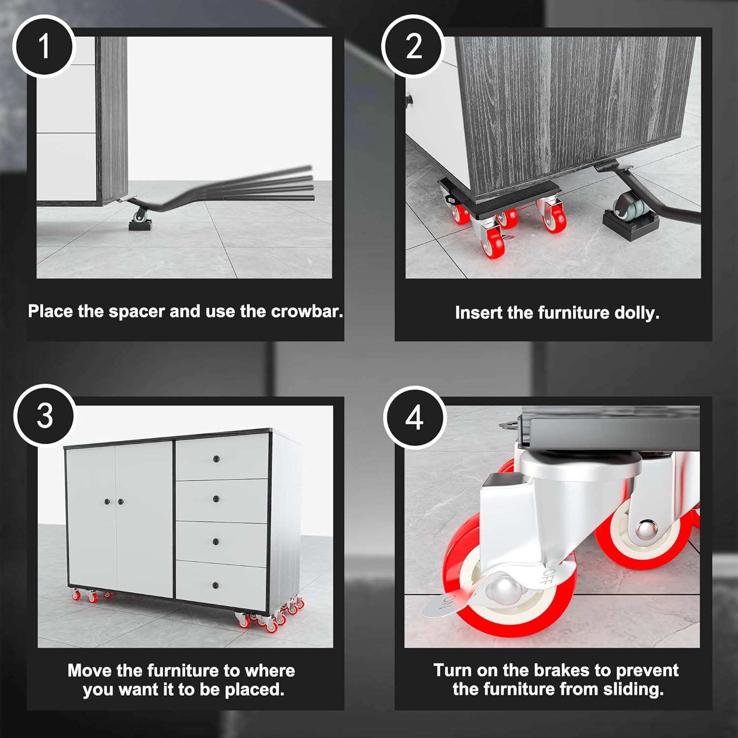 Thumbnail 6 de Qenovo Furniture Dolly: 5-Wheel Heavy-Duty Furniture Movers (360° Rotating, Side Brake) with 2400 Lbs Capacity