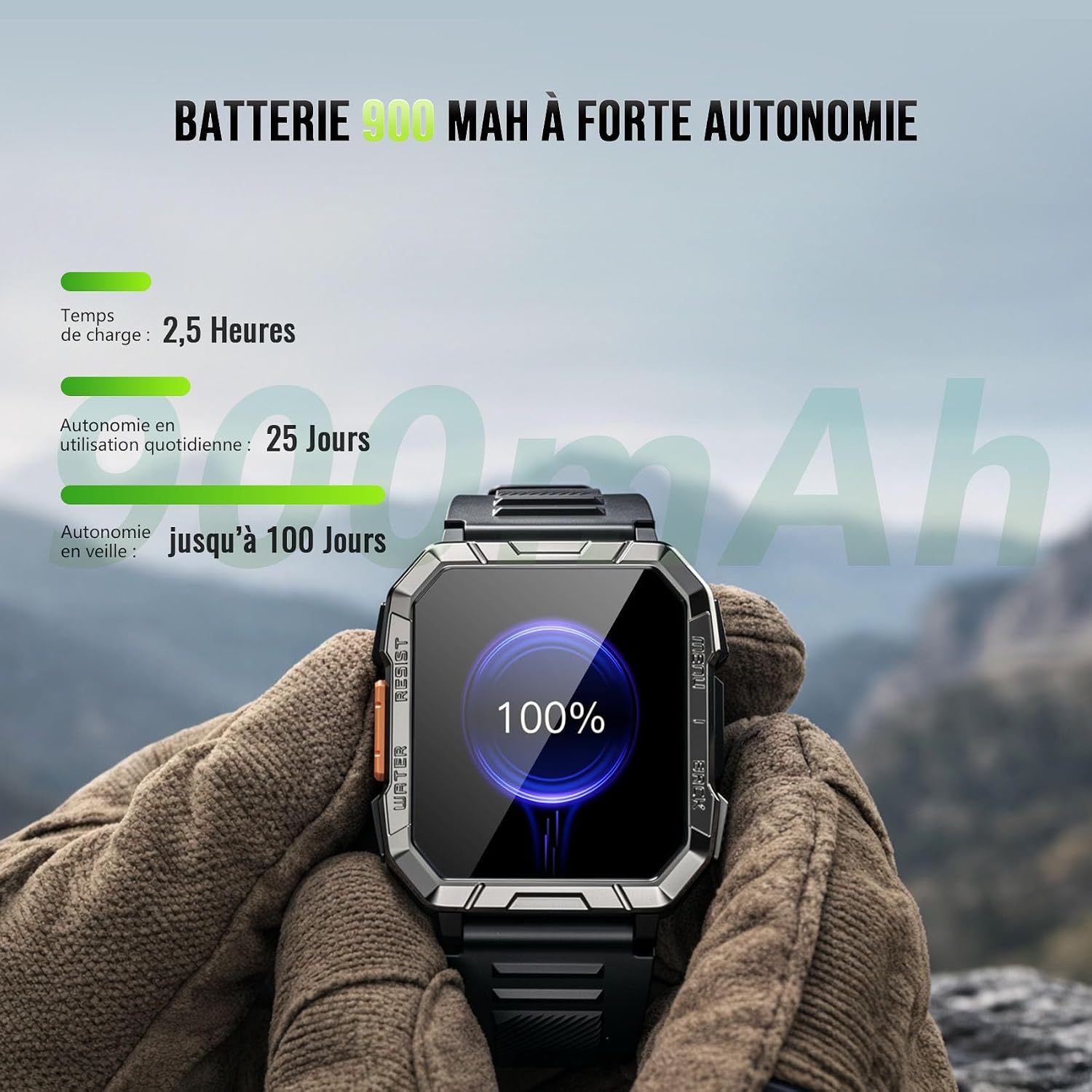 Detalle de Blackview Montre Connectée Homme Militaire avec Torche LED SOS, Boussole et 100 Jours d’Autonomie