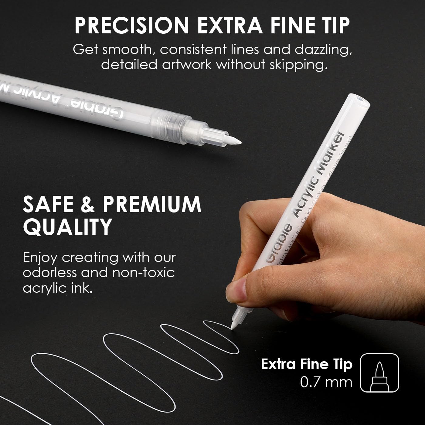 Thumbnail 2 de Grabie Paint Markers, Double Tipped Waterbased Markers – 6 White (0.7 mm) for Acrylic Drawing