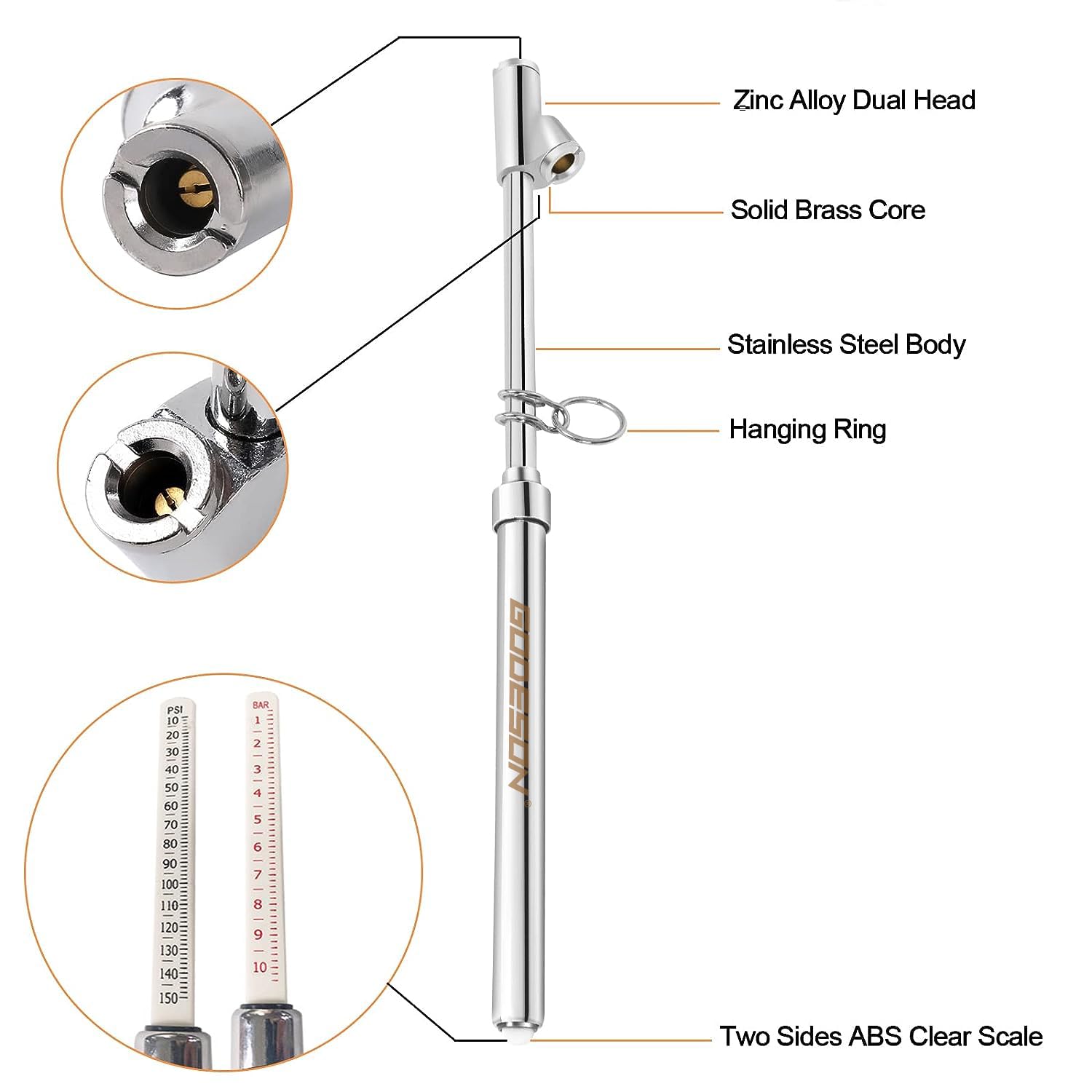 Detalle 2 de GODESON Dual Head Tire Pressure Gauge 10–150 PSI