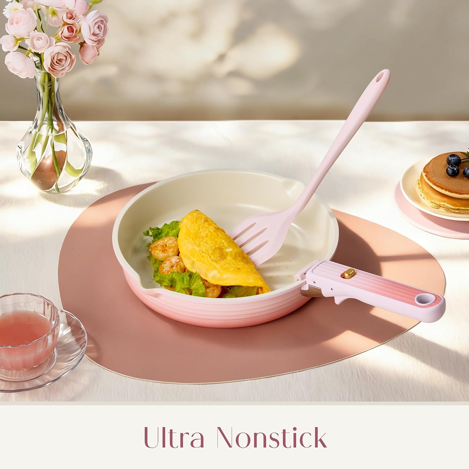 Detalle de CAROTE 20Pcs Titanium Cookware Set: Nonstick, Detachable Handles, Induction Safe