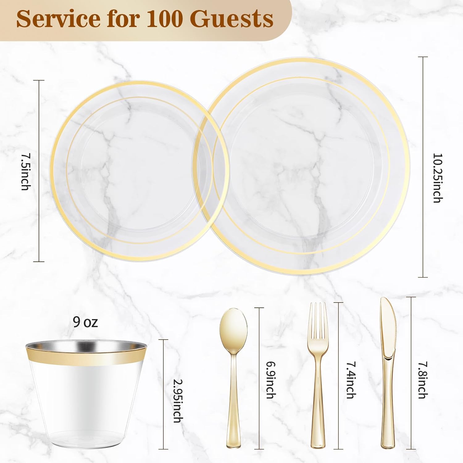 Thumbnail 2 de BESTVIP 600-Piece Clear Gold Disposable Dinnerware Set for 100 Guests