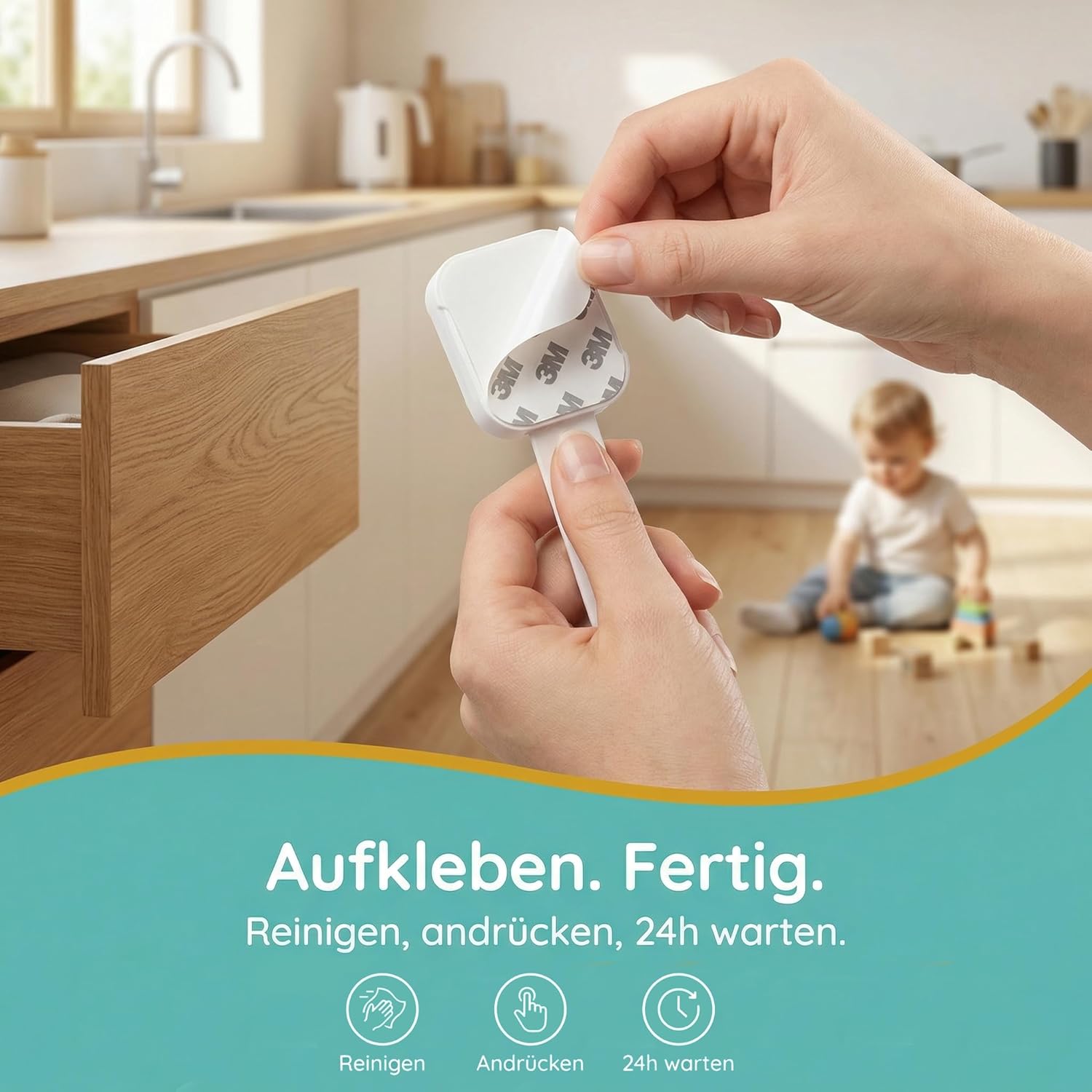 Thumbnail 4 de Homery 6x Kindersicherung Schrank – schubladensicherung mit 3M-Kleber, längenverstellbar (ohne Bohren)