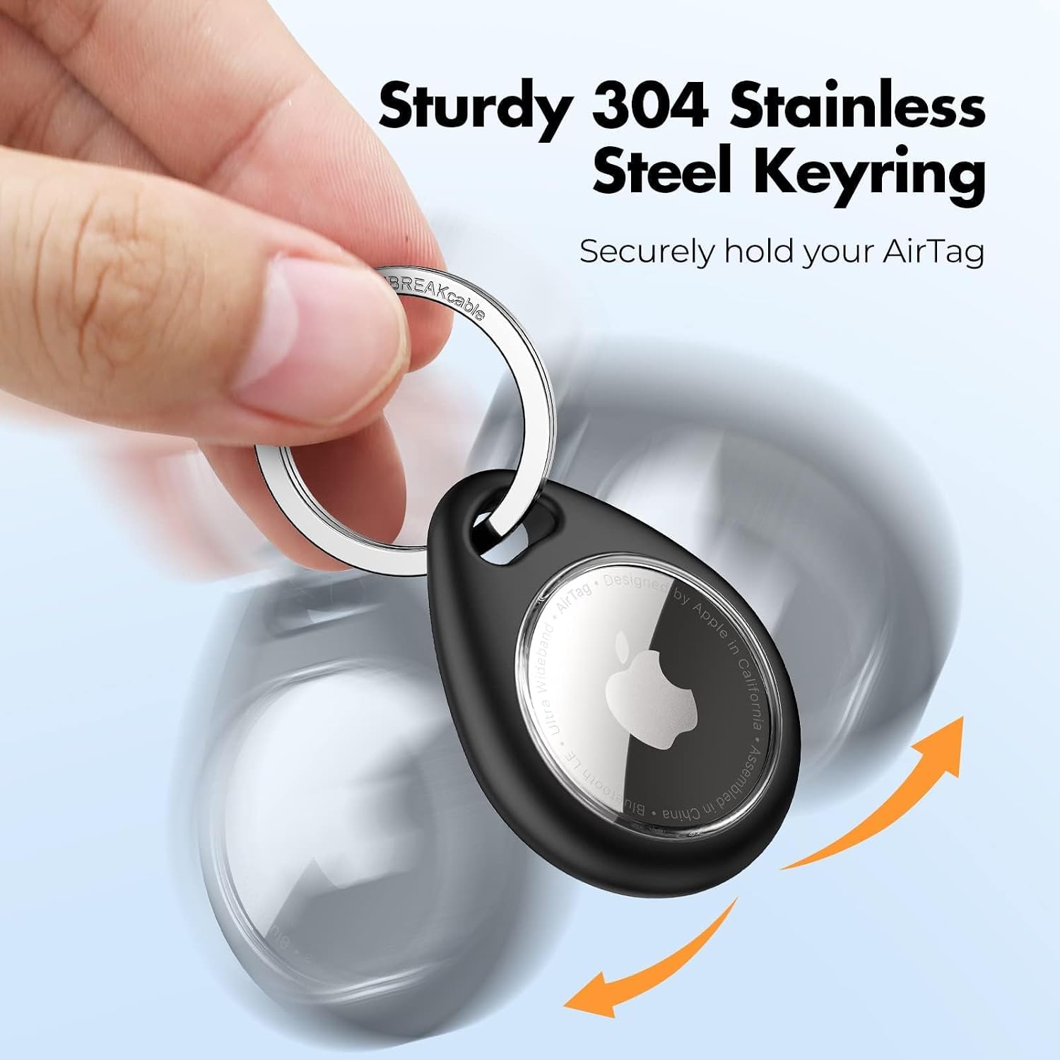 Detalle de UNBREAKcable AirTag Holder 4-Pack: Tight Fit, Durable TPU Protection with 304 Stainless Steel Key Ring