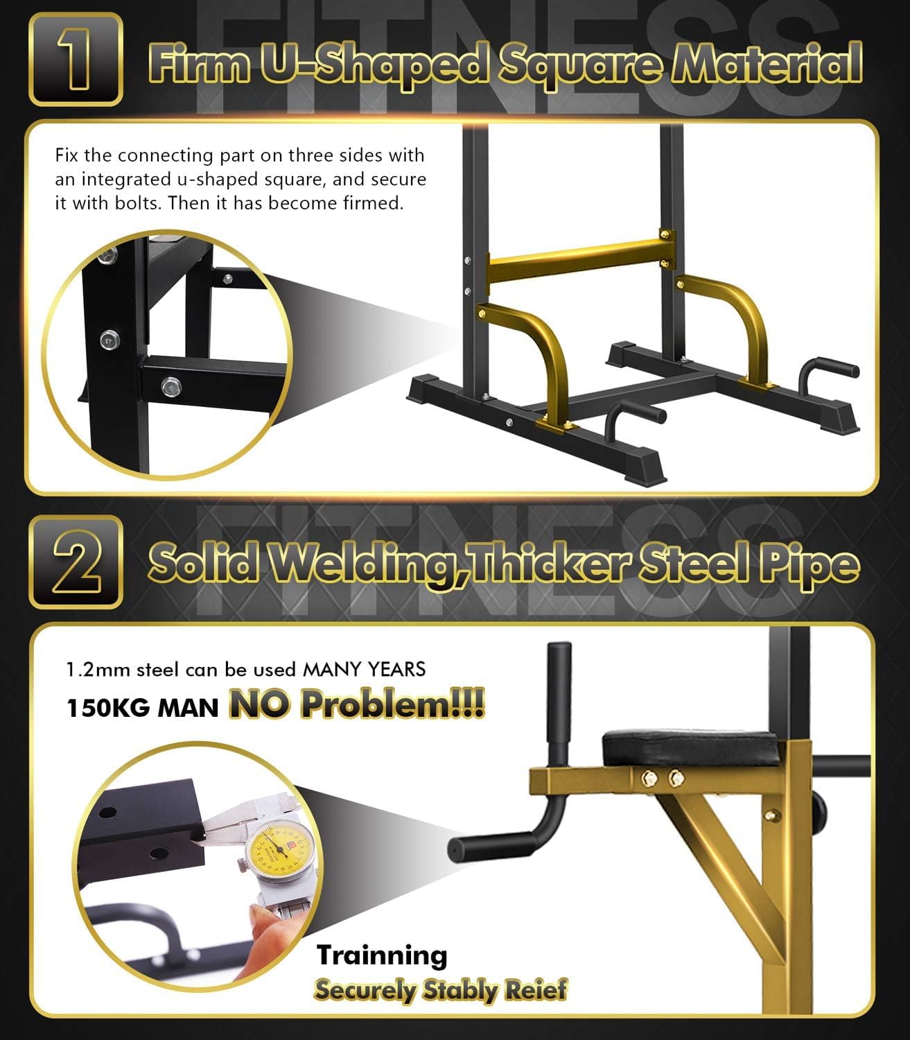 Detalle de BangTong&Li Power Tower Pull-Up and Dip Station, Alloy Steel, 6 Heights
