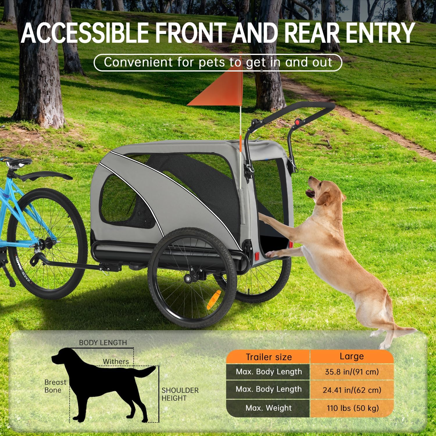 Detalle de Fiximaster 2-in-1 XXL Fahrradanhänger für Hunde (klappbar, Dachöffnung, reflektierend)