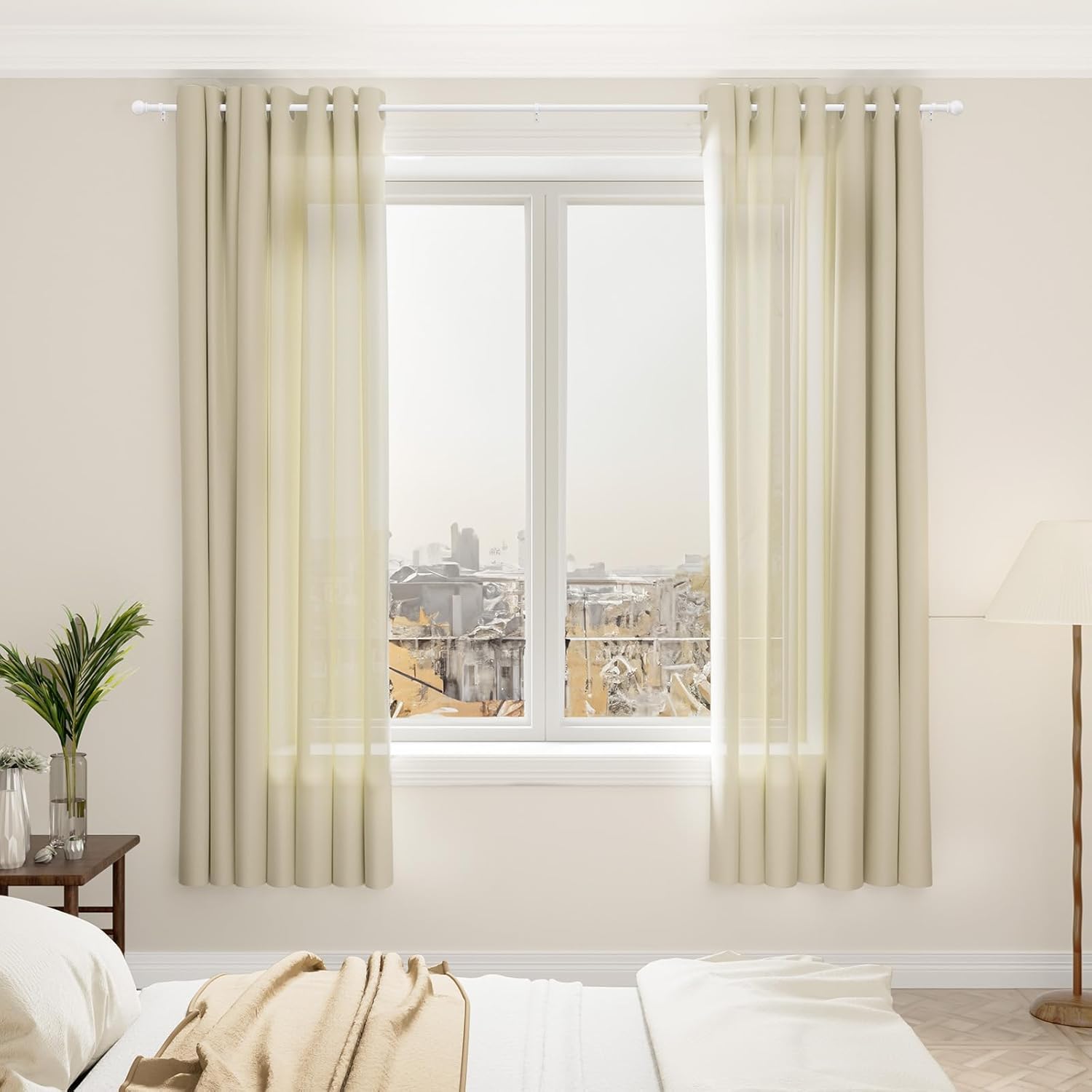 Detalle de PeSenp Curtain Poles 87-321cm, 16mm Diameter with Round Finials – White Metal Rod, Brackets & Fittings Included