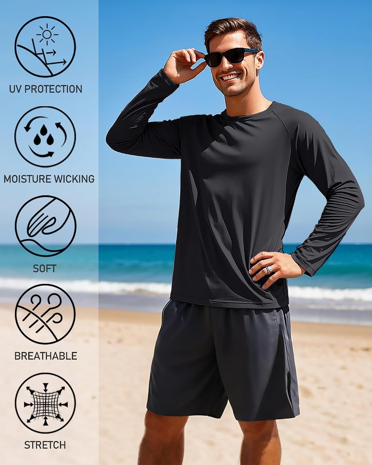 Detalle de Tansozer Men’s UV Rash Vest UPF 50+ Long Sleeve (Quick Dry) for Swimming, Fishing & Sports