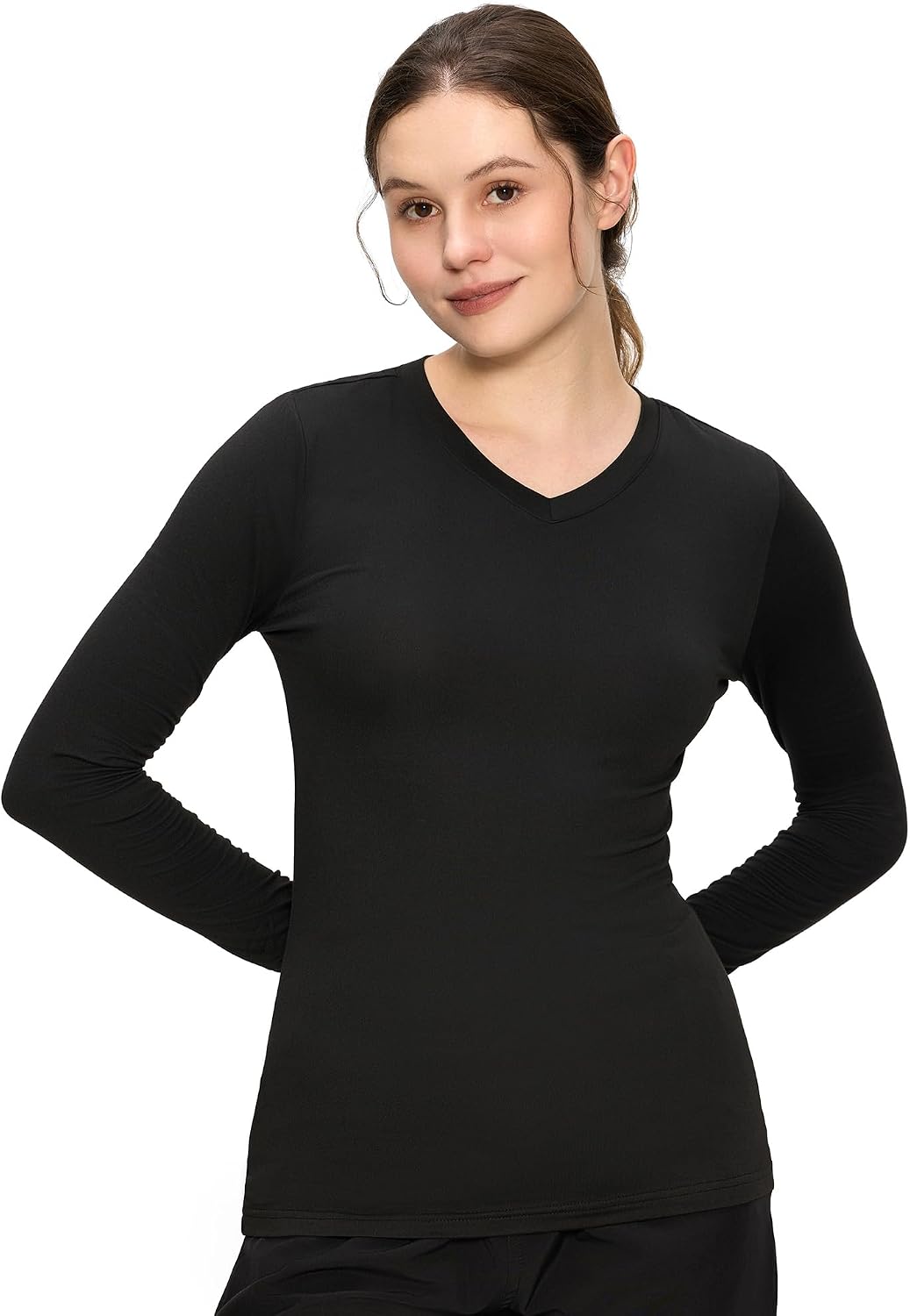 Detalle 2 de COZYFIT Women’s V-Neck Long-Sleeve Underscrub Tee, 95% Polyester Blend