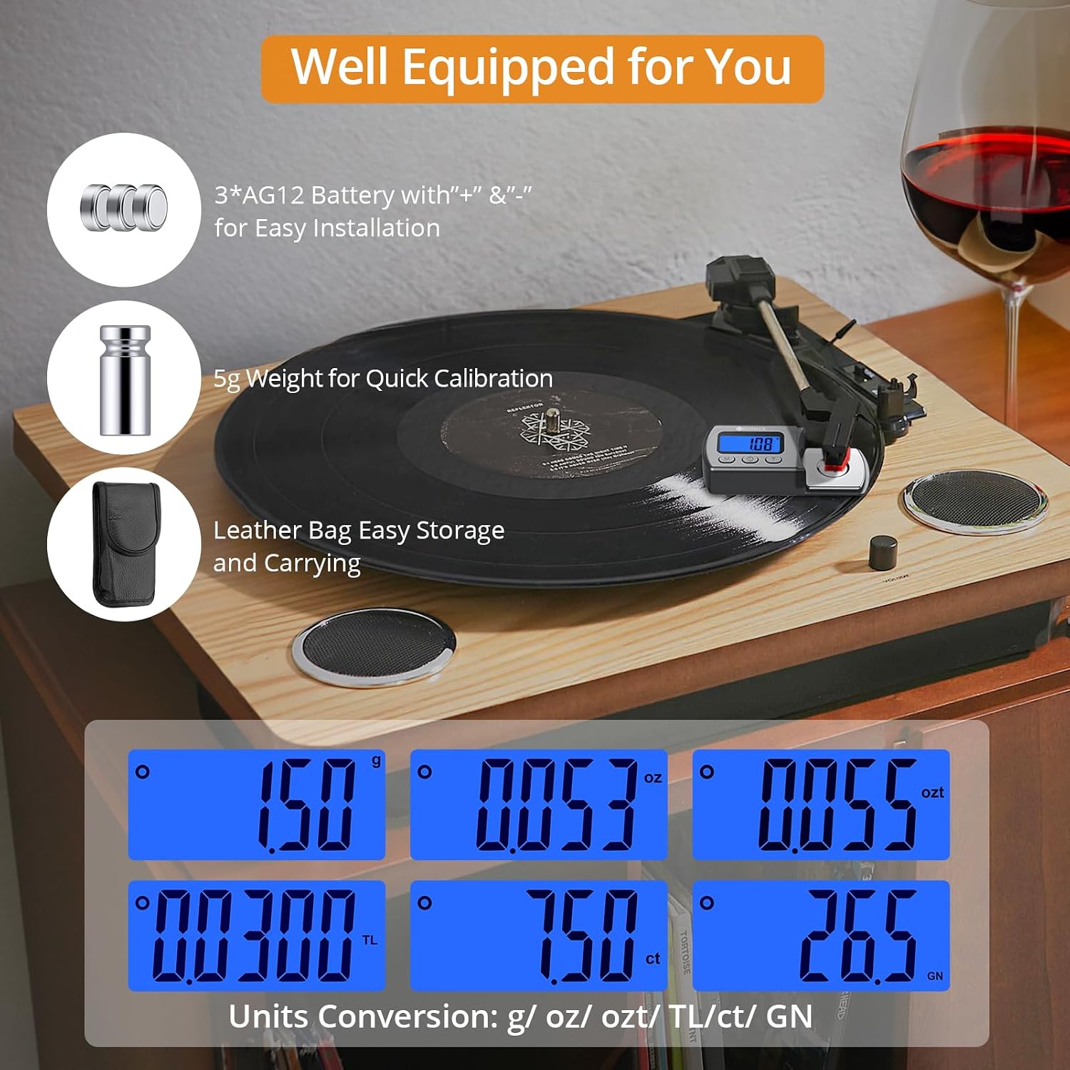 Detalle de Neoteck NTK002 Digital Turntable Stylus Force Gauge, 0.01g, Blue LCD