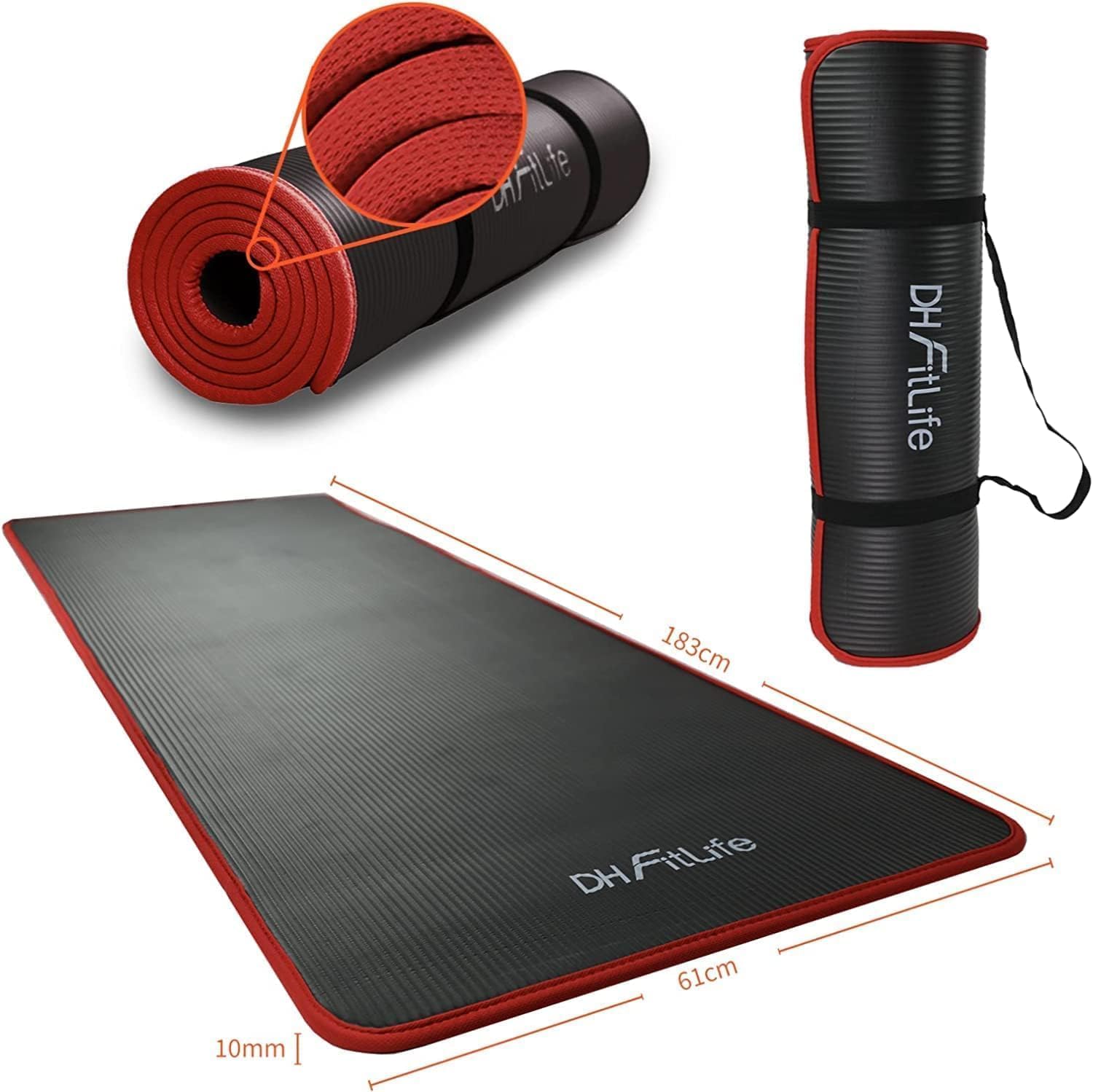 Thumbnail 5 de DH FitLife Tappetino da allenamento per fitness 183 x 61 x 1 cm – antiscivolo, resistente e versatile